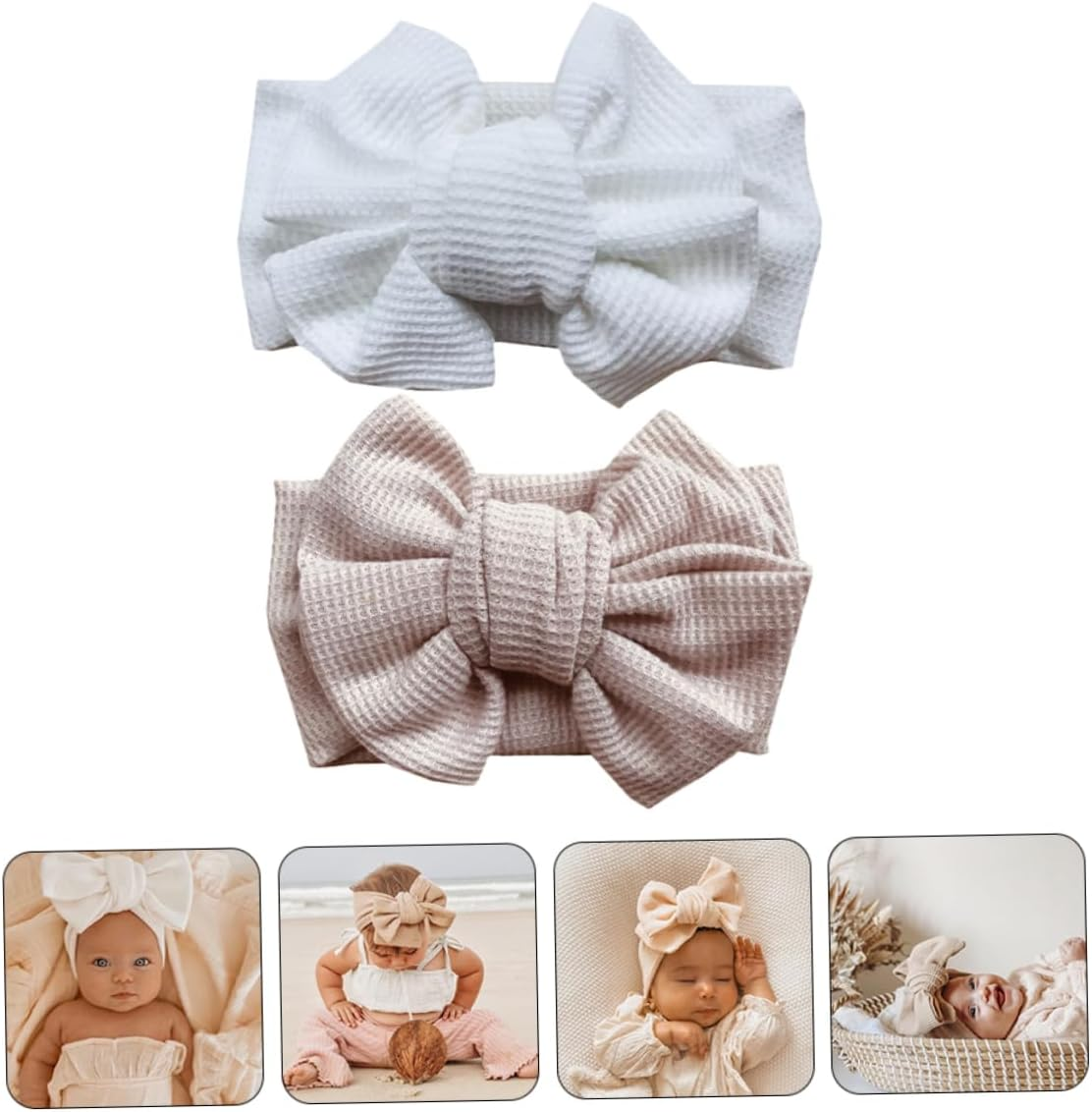 ERINGOGO Infant Knotted Headband Set Large Hair Bows for Baby Girls Newborns Soft Material No Marks for Celebrations image number 2