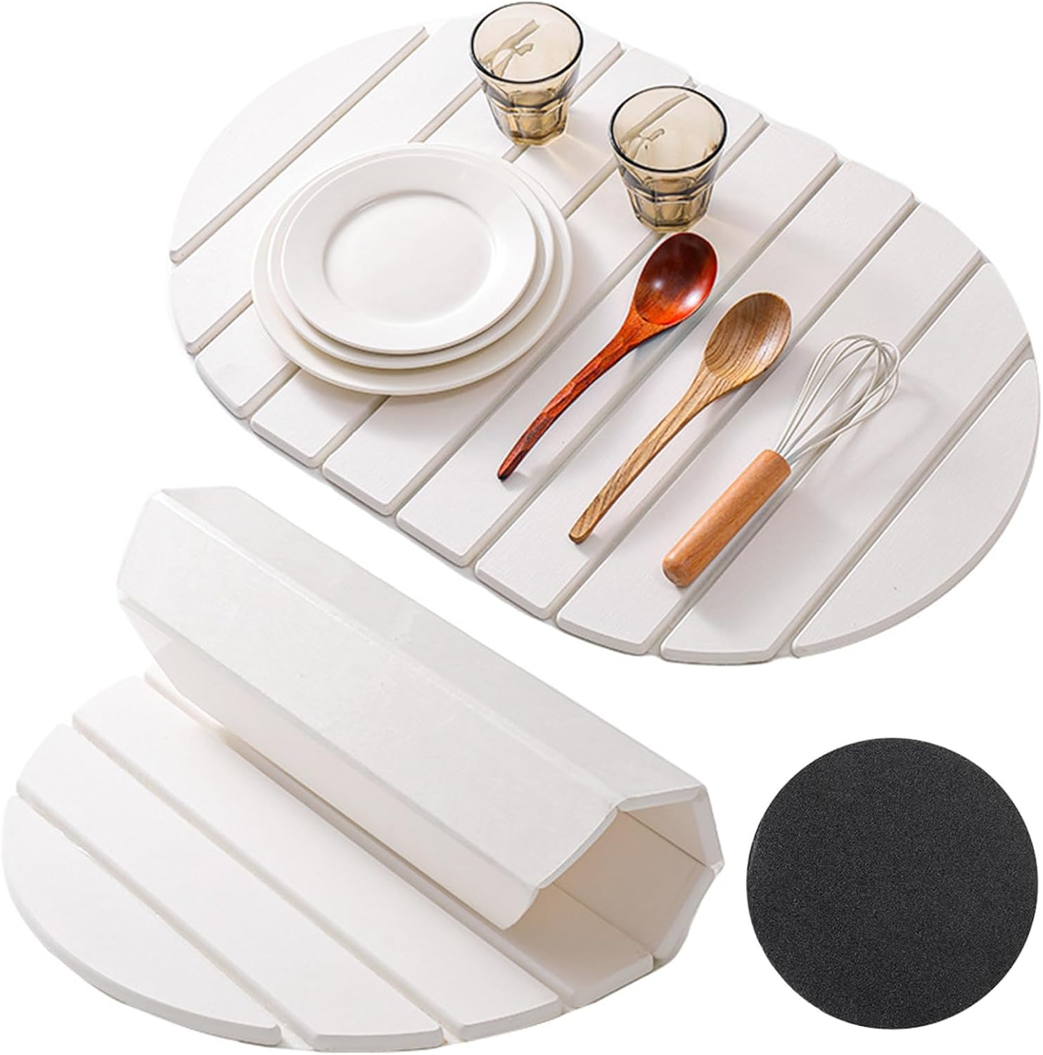 Stone Dish Drying Mats for Kitchen Counter & Sink, Large Quick Dry Collapsible Absorbent Diatomaceous Earth Dish Drying Mat for Dishes Bottles Cups Any Countertop (White-Oval, 60X39Cm) image number 4