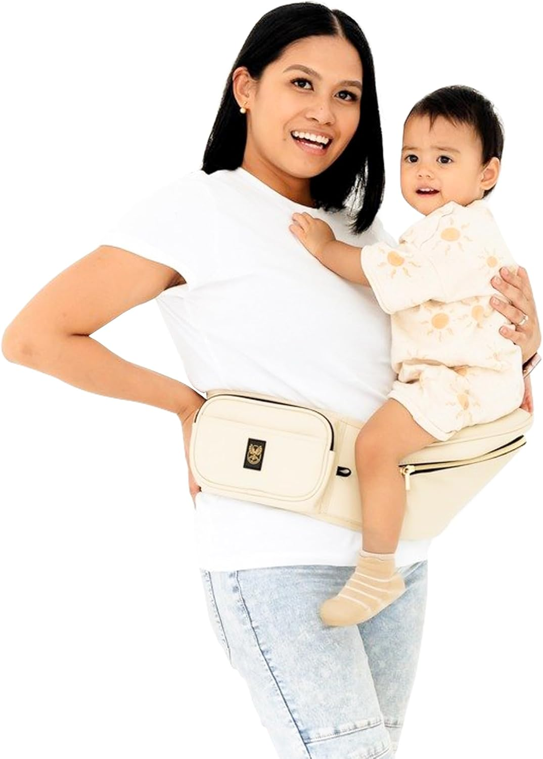 Hipsurfer Hip Seat Baby Carrier & Bum Bag for 0-3 Years Babies - Multi-Award Winning, Ergonomic Baby Hip Carrier in Australia for Newborns & Toddlers, Vegan Leather, Inbuilt Storage(Sand)