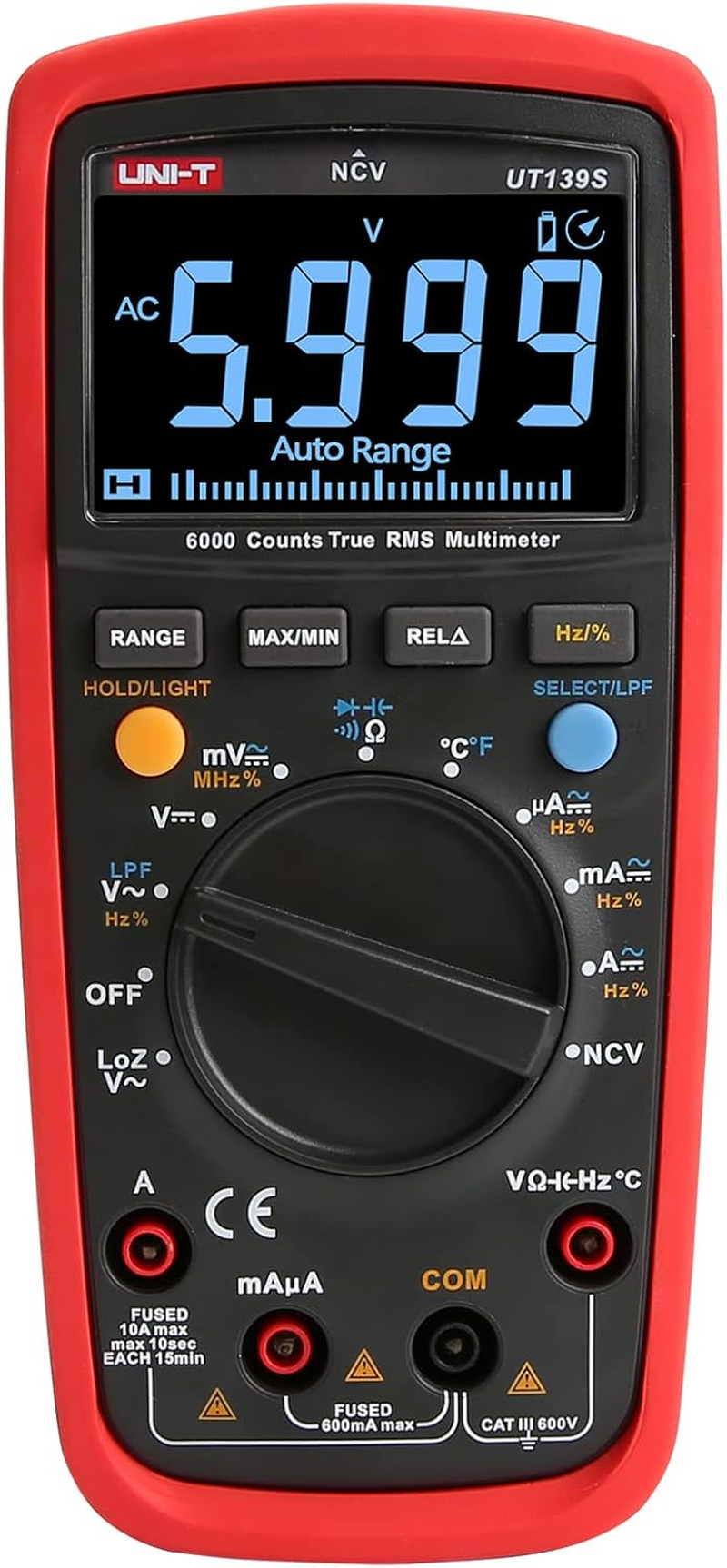 Uni-T Mie0361 UT139S Universal Multimeter, Black/Red, 17.5 X 8.1 X 4.8 Cm image number 3