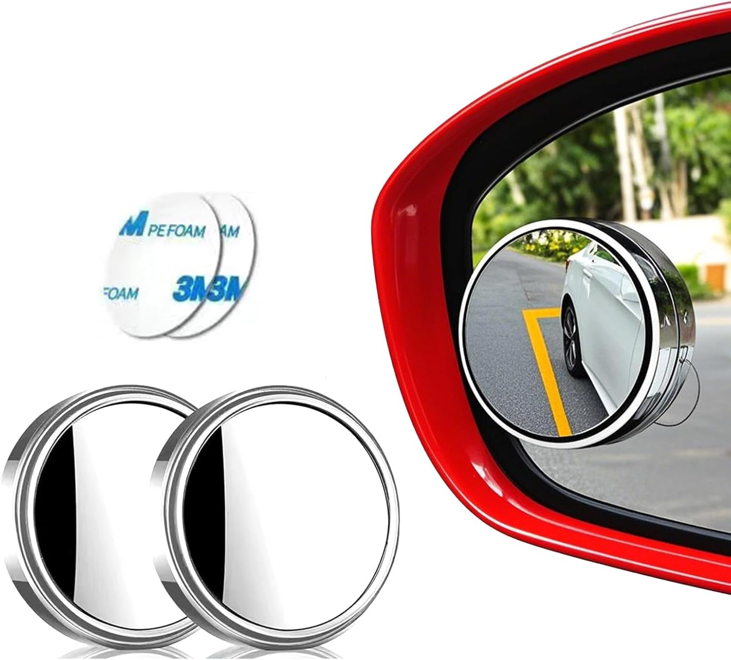 2 PCS Self-Adhesive Blind Spot Mirror &ndash; 2" round Frameless Convex Mirror with Permanent Self-Adhesive, 360&deg; Rotatable HD Wide Angle Rear View Mirror for Cars, Suvs, Trucks image number 2