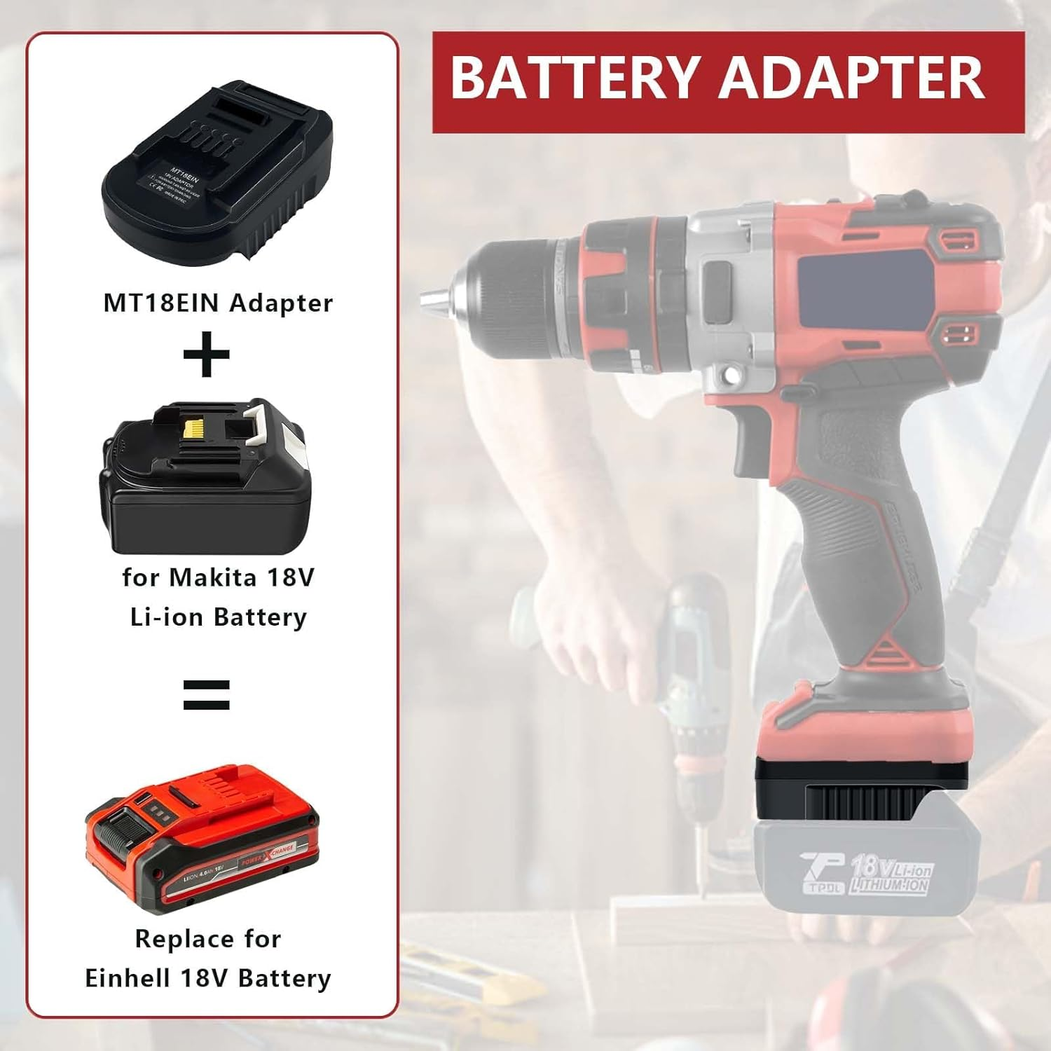 Battery Adapter for Makita 18V to for OZITO for Einhell 18V Power Tools, Converts for Makita Battery Converter for Ozito&Einhell 18V Li-Ion Power Tools image number 6