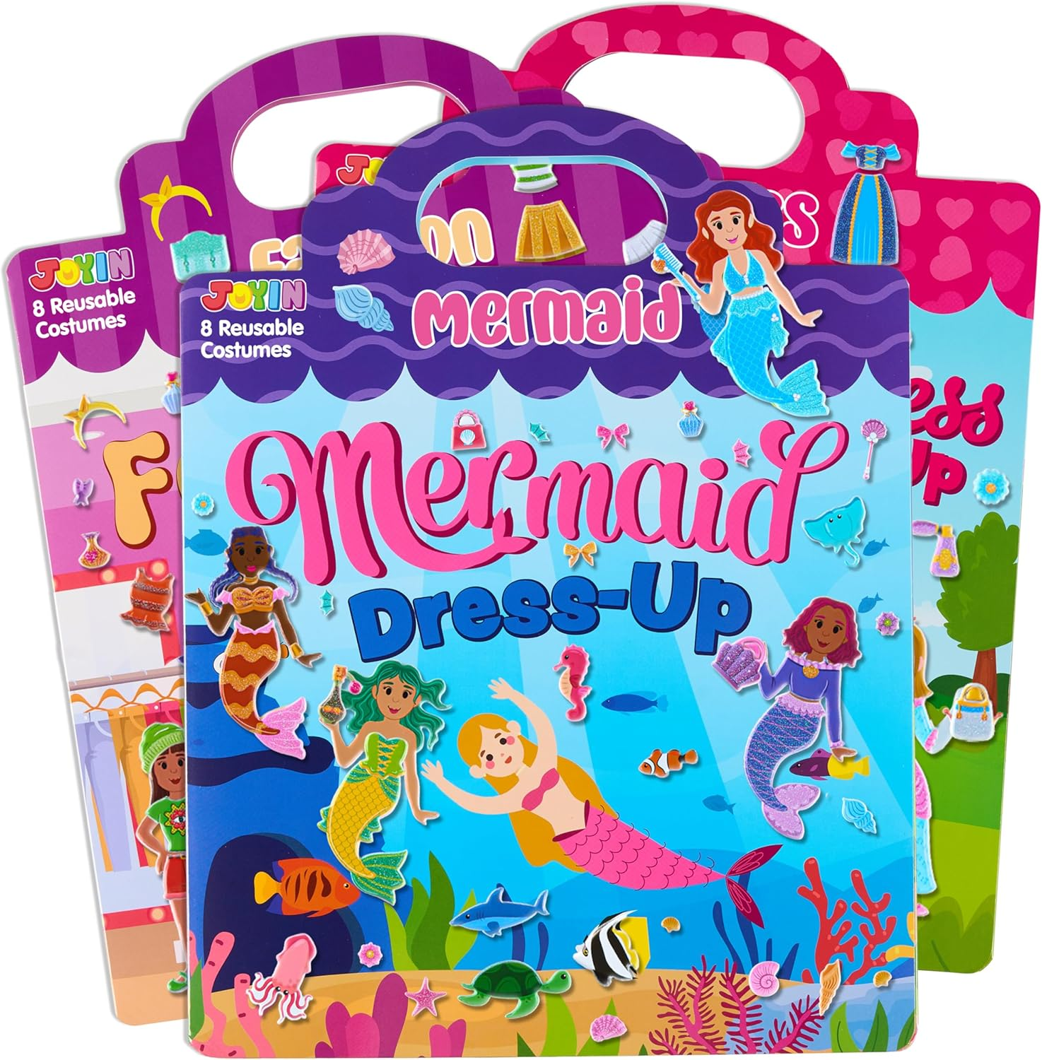 JOYIN 3 Sets Dress-Up Reusable Sticker Book for Toddlers, 3D Sticker Books for Kids 3 4 5, Travel Essentials, Airplane Activity Toys, Crafts Gifts, Birthday Gifts - Fashion, Mermaid, Princess image number 3