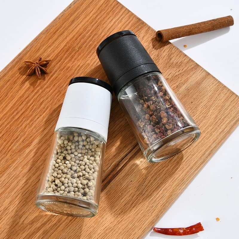 2 PCS Salt and Pepper Shakers Grinders Adjustable Coarseness Mills Glass Material to Refill Sea Salt,Black Pepper,Kitchen,Barbecue,Party image number 1