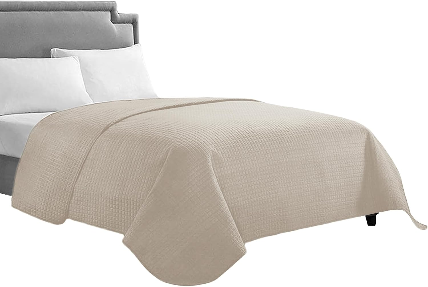Hollyhome Luxury Checkered Super Soft Solid Single Pinsonic Bed Quilt Bedspread Bed Cover, Beige, Full/Queen