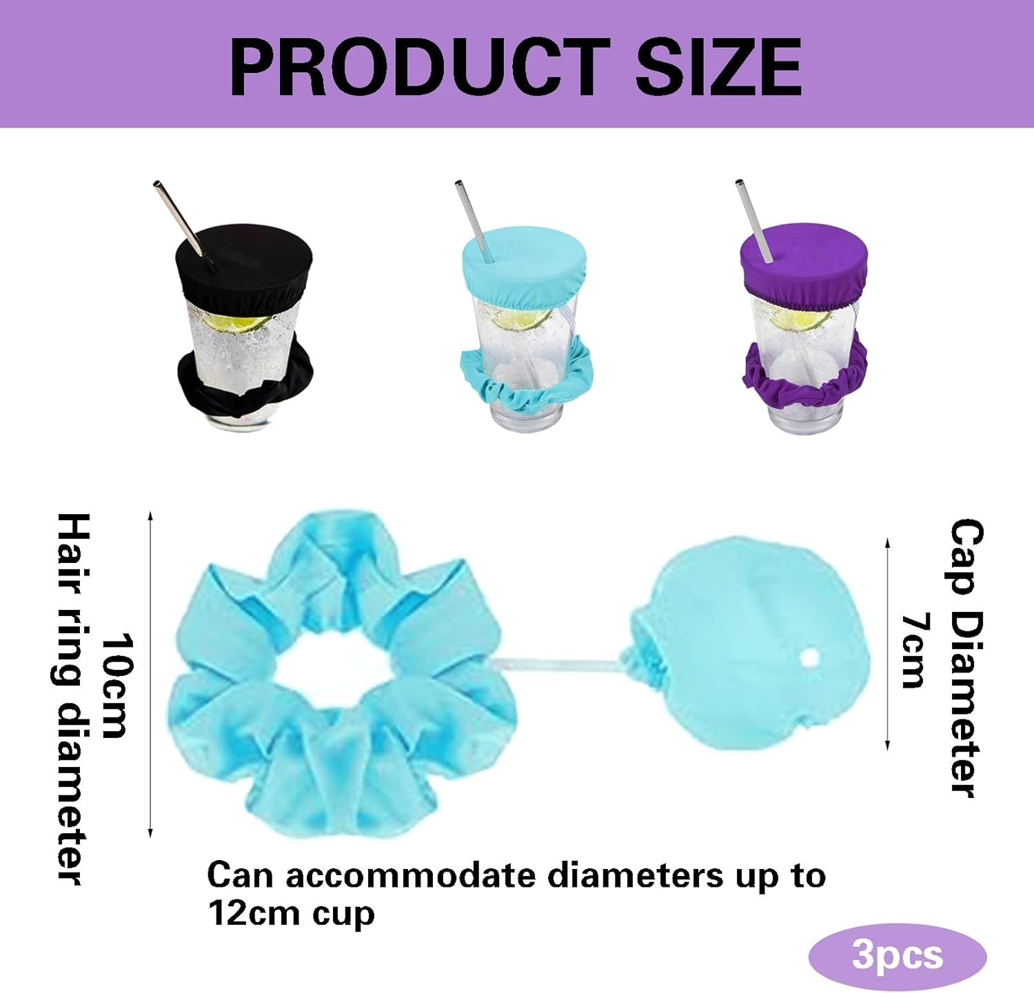 Pack of 3 Ko Drop Protection Bracelet, Drink Protection Lid, Cap Scrunchie Hair Band, Drink Cover, Hair Scrunchie, Reusable Drink Lid, Night Cap, Ideal for Bars and Parties image number 3