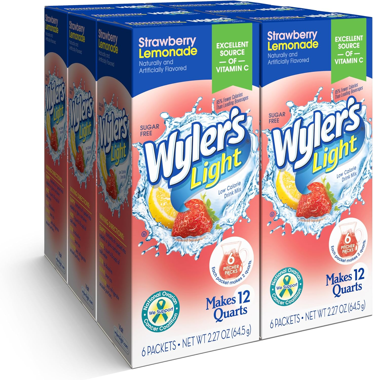 Wyler'S Light Pitcher Packs, Water Drink Mix, Strawberry Lemonade, 6 Boxes (36 Pitcher Packets) image number 6