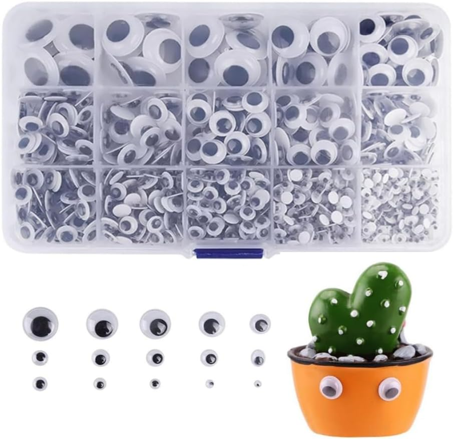 1280Pcs Wiggle Googly Eyes,Doll Wiggle Eyes Self Sticking Doll Puppet Eyeball DIY Decoration Craft Lifelike Vivid Googly Eyes Replacement image number 1