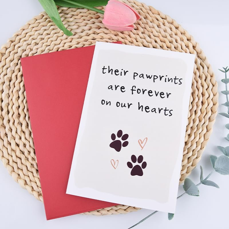 Pet Sympathy Cards Gifts Dog Pet Memorial Gifts for Loss of Dogs Pets Remembrance Condolence Card Gift Doggy Cat Loss of Dog Sympathy Card Gift with Heart and Paw Print