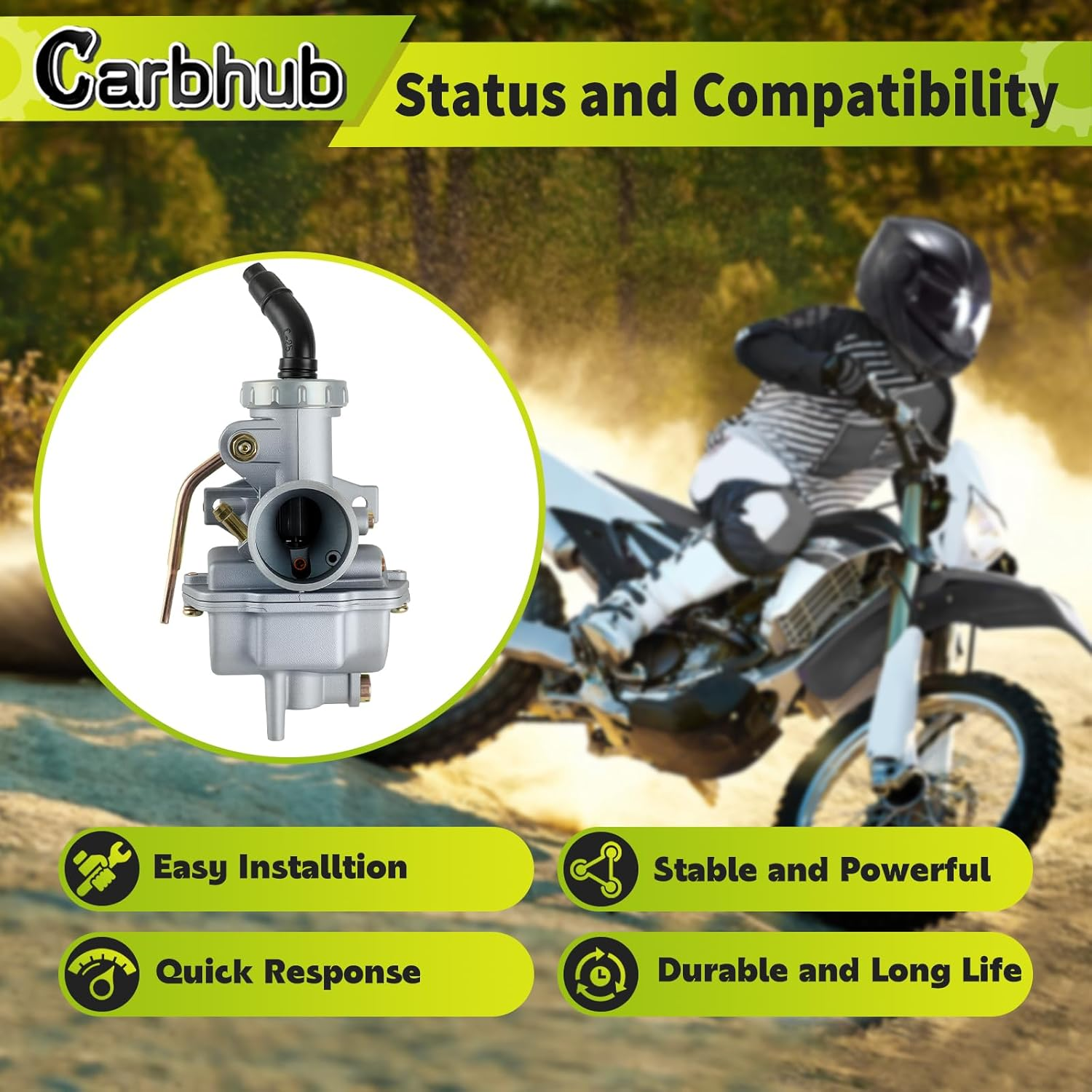 Carbhub PZ20 Carburetor for Kazuma Baja 50Cc 70Cc 90Cc 110Cc 125Cc Taotao 110B NST Sunl Chinese Quad 4 Stroke ATV 4 Wheeler Go Kart Dirt Bike Honda CRF50F XL75 CRF80F XR50R with Air Fuel Filter image number 2