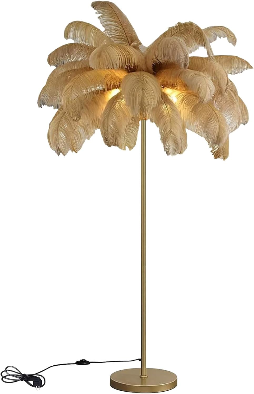 Anram Ostrich Feather Floor Lamp,Feather Standing Lamp Dimmable G4-LED Bulb Golden Lamp Body for Living Room Bedroom 160Cm Tall Reading Light