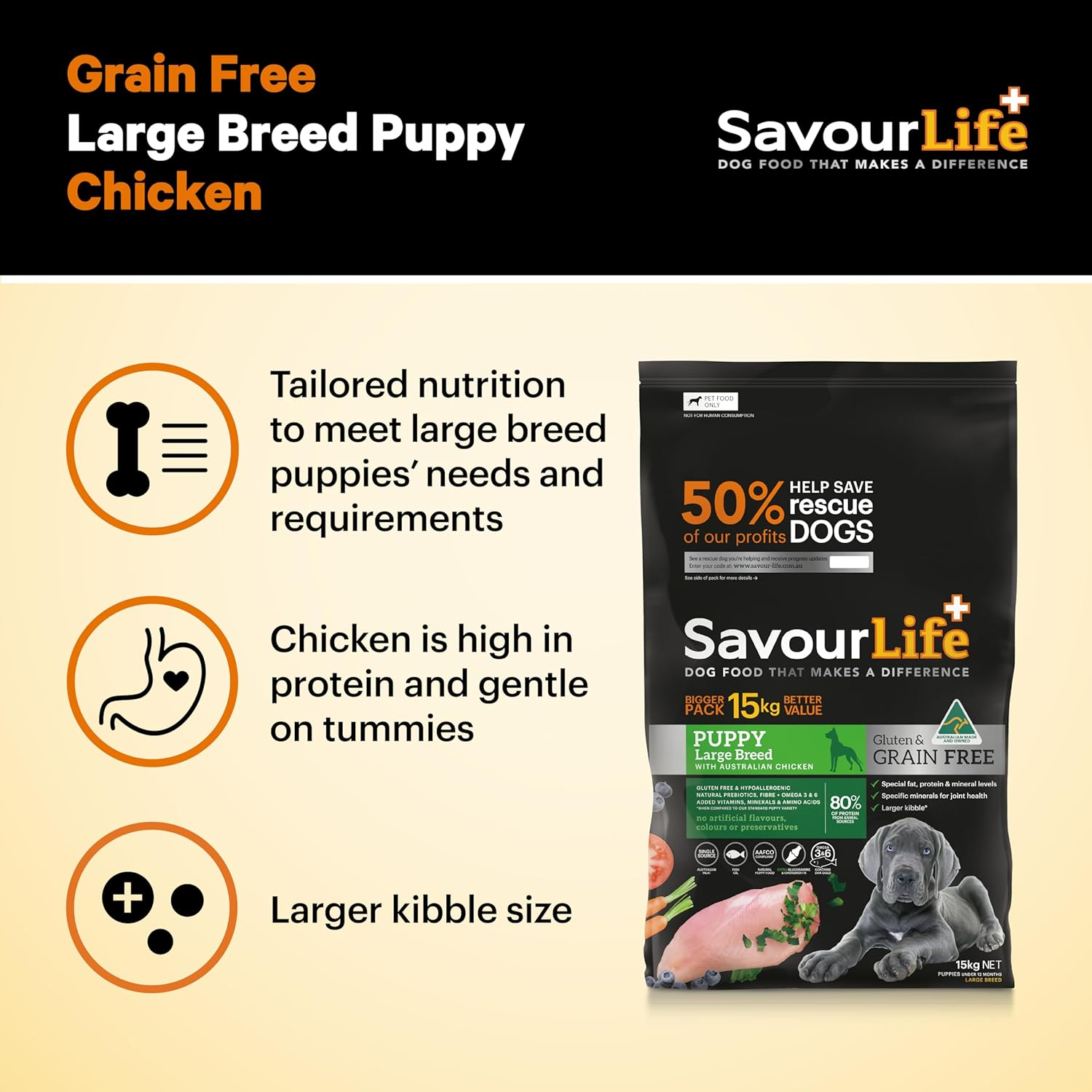 Savourlife Grain & Gluten-Free, Large Breed Puppy Food - Dry, 15Kg