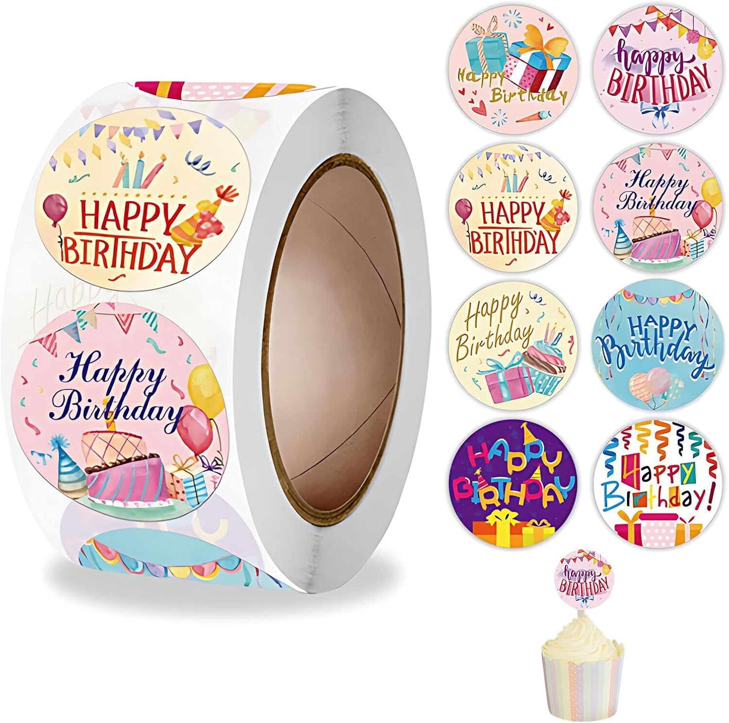 Lyvixora 500Pcs Happy Birthday Stickers Roll - Multi-Styles Cute Sticker Labels for Party Decorations, DIY Cards, Gift Wrapping & Classroom Activities - Adhesive Seals for Balloons, Cakes, Boxes​​ image number 4