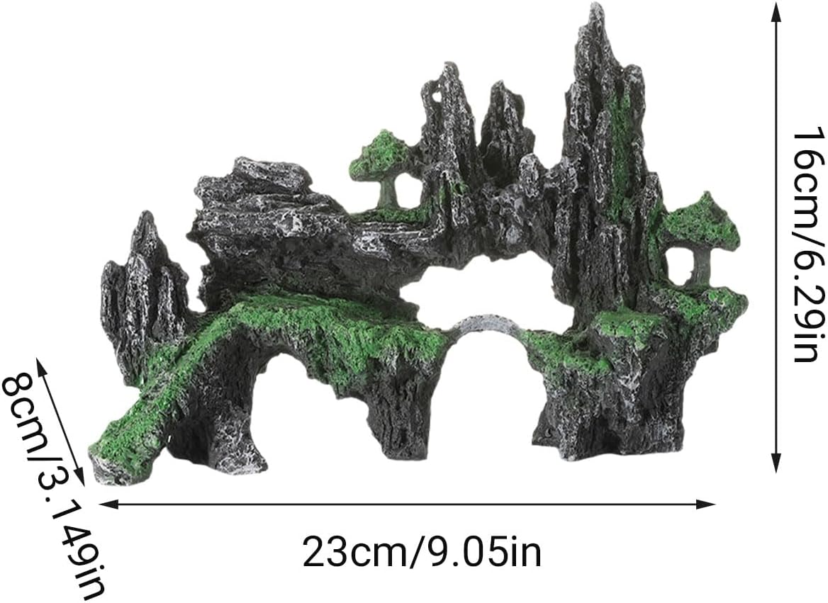 AIMALL Realistic Aquarium Landscape Decoration, Moss-Covered Rock Cave Mountain Tree, Fish Tank Stone Ornament, Dimensions: 9.05In X 6.29In X 3.15In image number 5