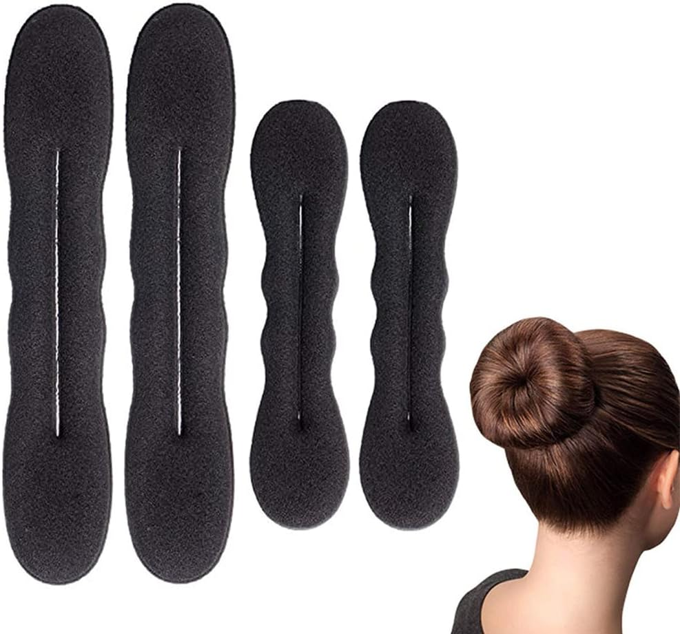 Brown Magic Hair Bun Maker 4 Pcs (2 Large, 2 Small), LHAAAYF Foam Sponge Buns Shaper Accessories Strong Flexible Reusable Bun Twister for Updo&rsquo;S, Ballet Buns, French Twist, Waves - Easy Bun Hair Tool (Brown)