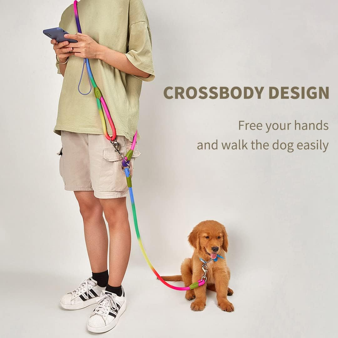 SOGA 220Cm Multifunction Hands-Free Rope Pet Cat Dog Puppy Double Ended Leash for Walking Training Tracking Obedience Rainbow