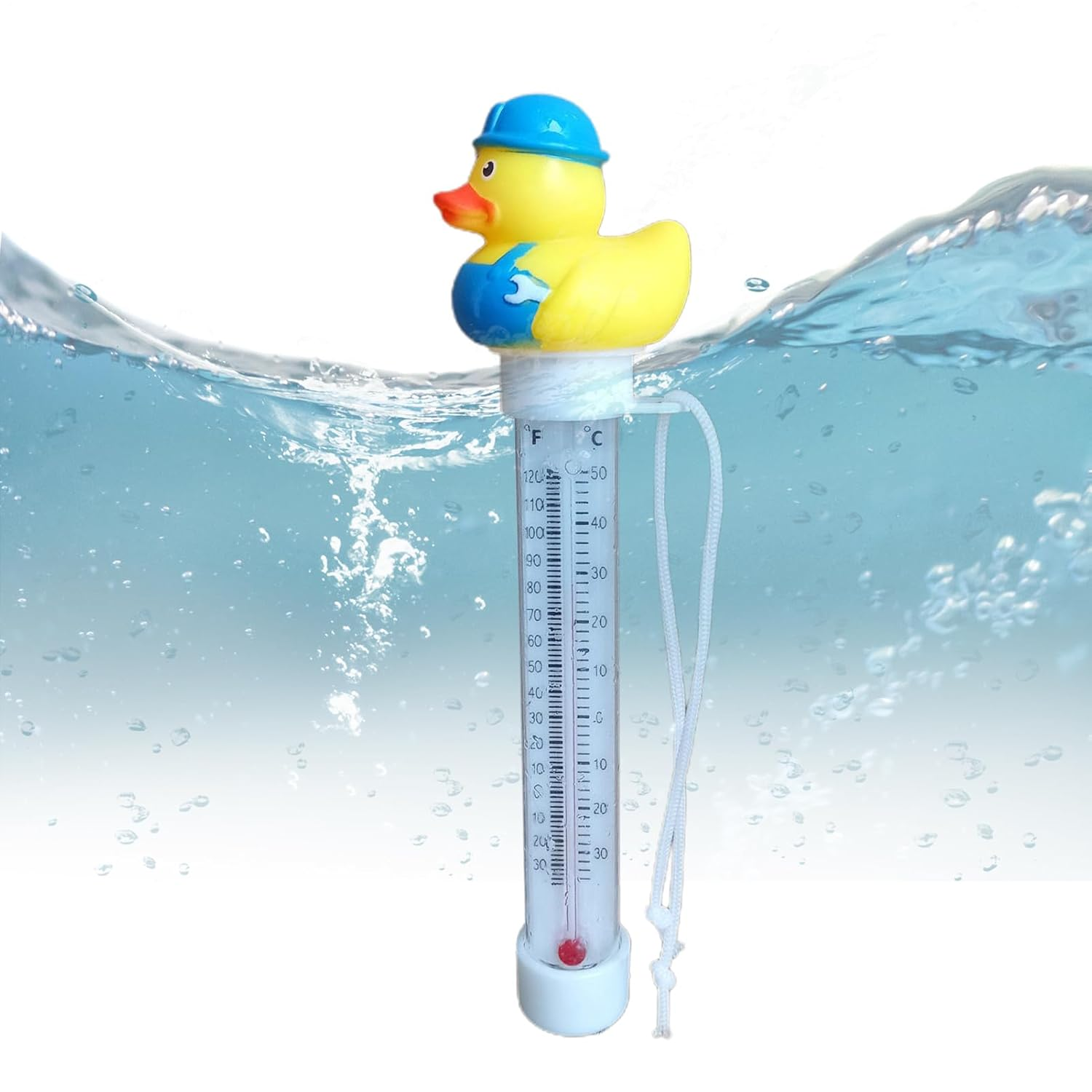 Bath Thermometer, Pool Thermometer Floating, Precise Temperature Gauge with String, Temperature Meter for Hot Tub, Easy to Read, for Shower, Fishing Pond, Ice Bath