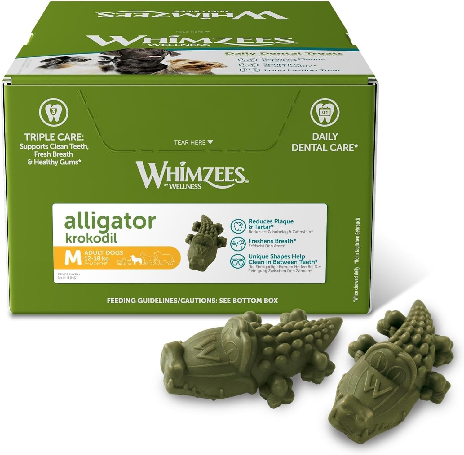 WHIMZEES Alligator Dental Dog Treats, Bulk Box, Large (18-27Kg Dogs), Natural Daily Dental Chews (30 Count) image number 3