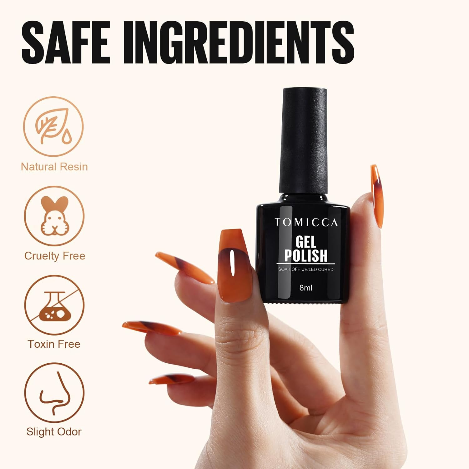 TOMICCA Gel Nail Polish Kit, 4 Colors Autumn Fall Brown Gold Glitter Orange Gel Polish Set Soak off Nail Gel Nail Art DIY Manicure Salon Gifts for Women Girl DIY Home, 8ML