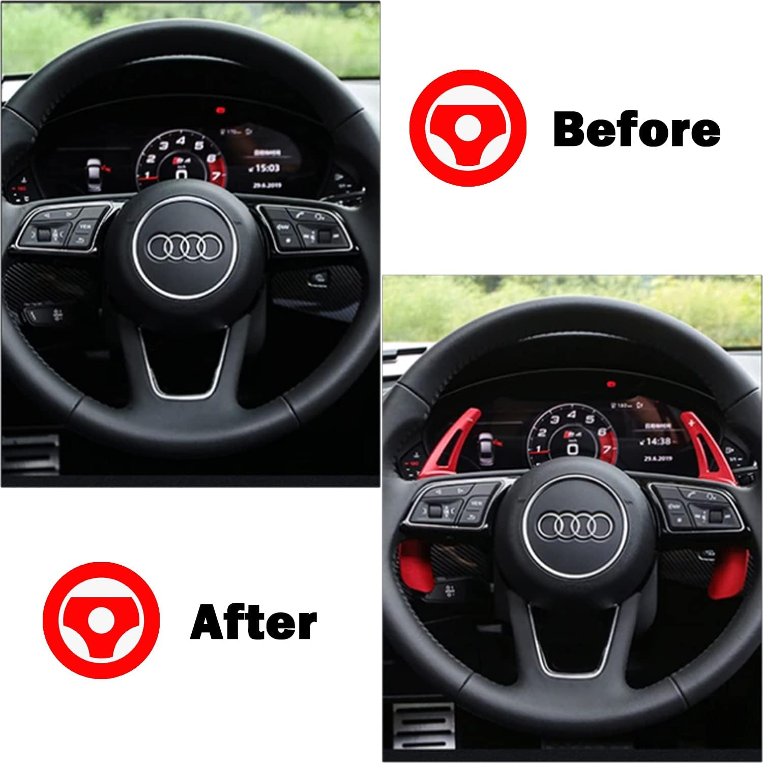 Steering Wheel Paddle Shifter Extensions Fit for Audi A4 2017-2019 A3 S3 2017-2020 A5 S4 S5 2018-2019 Q5 SQ5 2018-2021 Q7 2017-2021 Q8 2019-2021 SQ7 SQ8 2020-2021 TT 2016-2021 TTS 2016-2020 (Red)