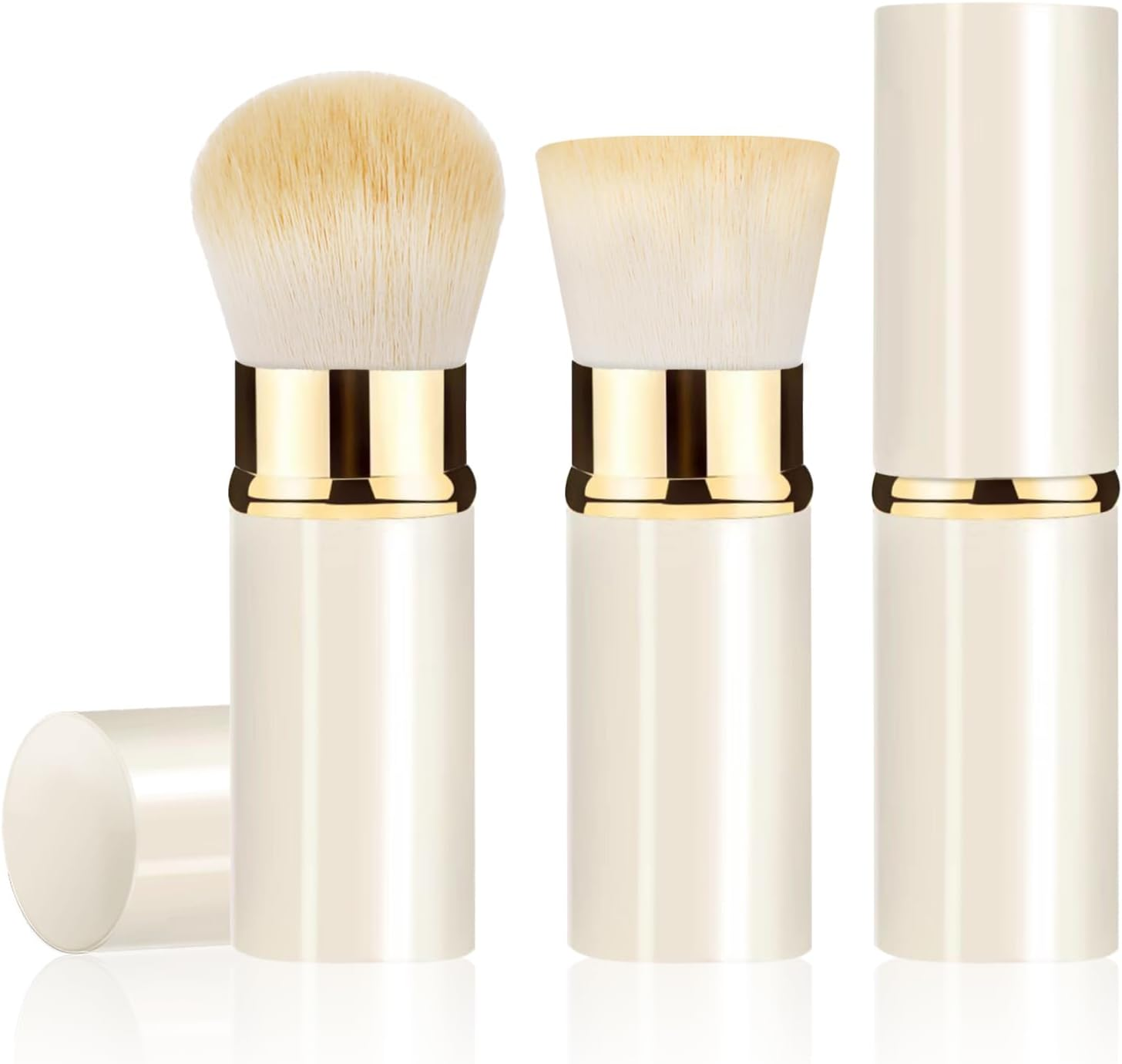 Keriloo Retractable Makeup Brush 2 Pack, Travel Kabuki Powder Foundation Makeup Brush Face Blush Brushes for Blending Liquid, Blush, Bronzer, Buffing, Sunscreen,Flawless Cosmetics