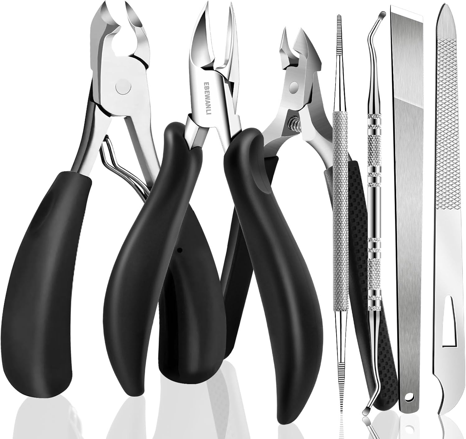 EBEWANLI Toe Nail Kit, 7PCS Pedicure Tools for Feet, Heavy Duty Toenail Clippers for Thick Toenails or Ingrown Toenail Removal, Professional Nail Nippers Cutters with Non-Slip Handle for Seniors