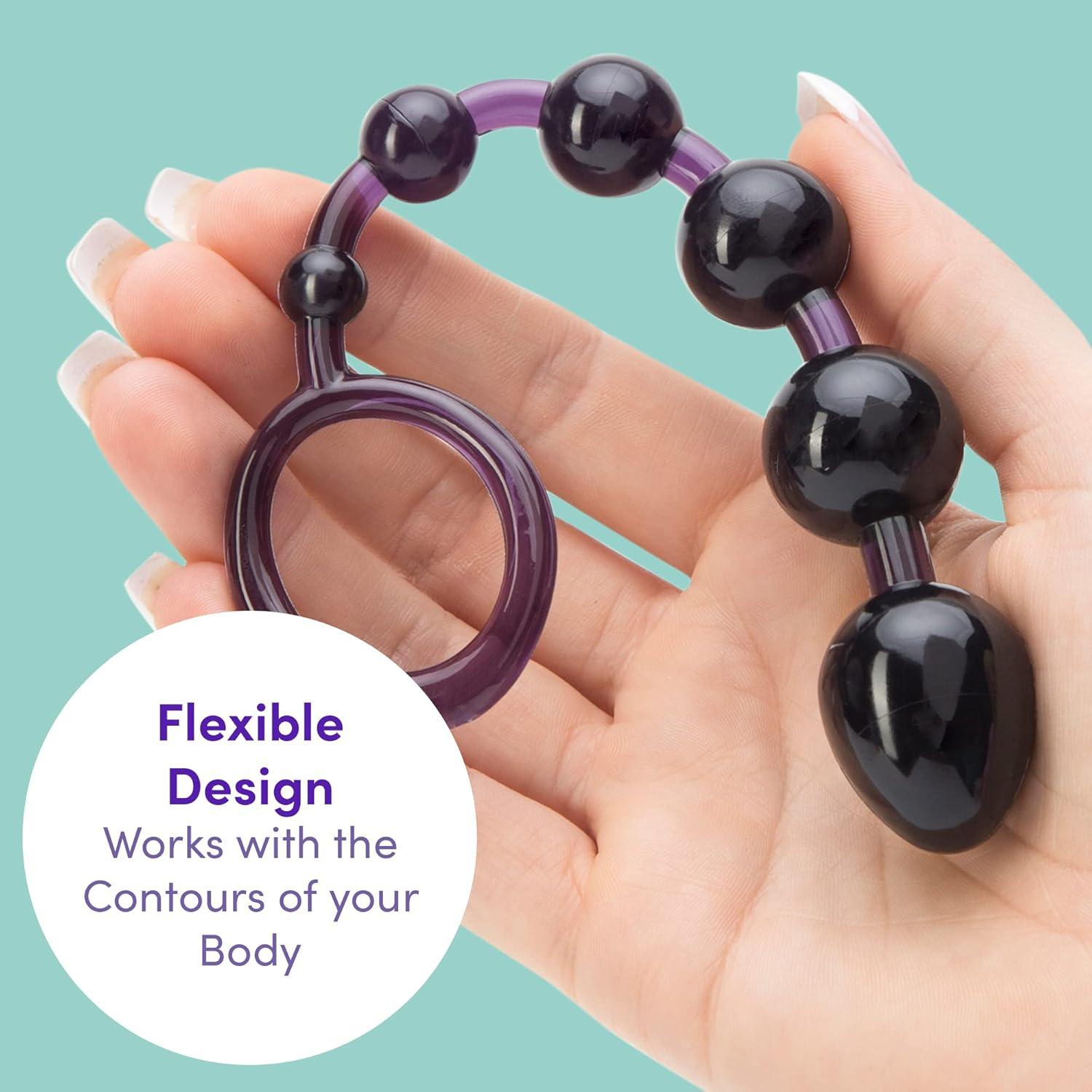Lovehoney Purple Anal Beads with Ergonomic Finger Loop - Reverse Tapered and Flexible PVC - 6.5 Inch image number 3