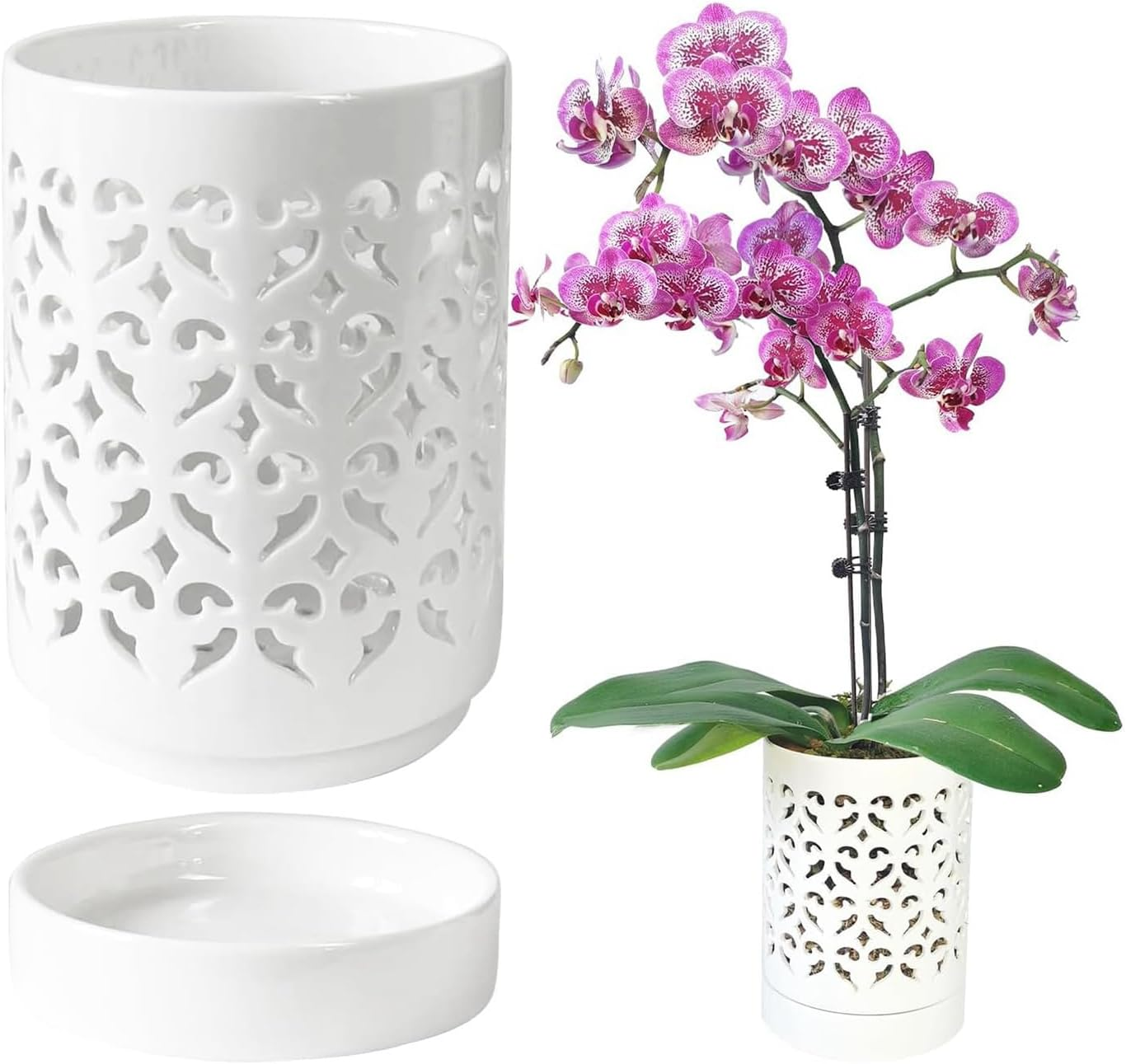 Orchid Pots with Holes,4 Inch Ceramic Orchid Pot for Repotting, Flower Planter Pot Indoor Outdoor, Breathable Easy Install Easy to Use White image number 2