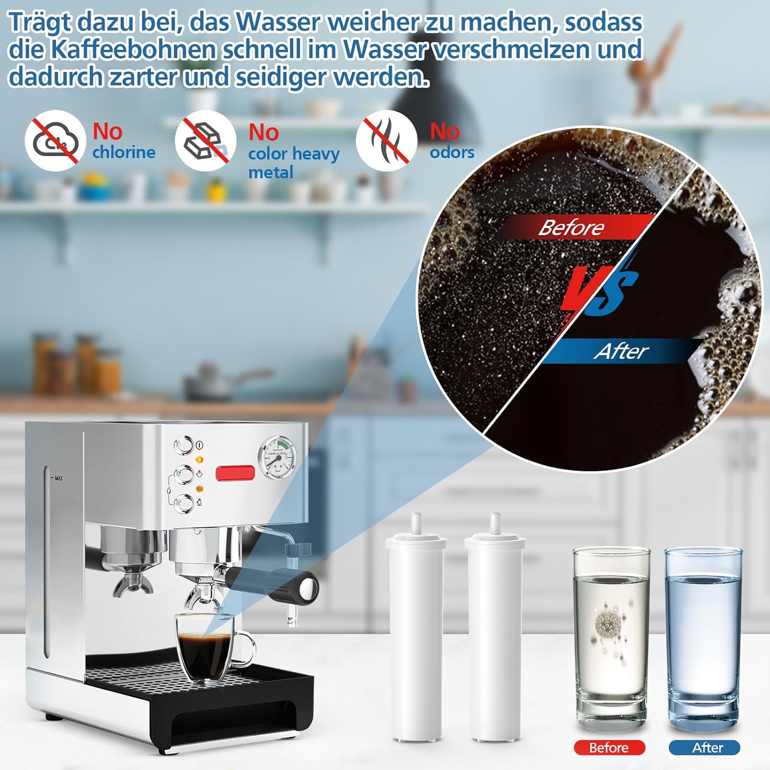 Replacement Water Filter Compatible with LELIT Coffee Machines, PLA930M Water Softener Water Filter Made of Resin for LELIT Fully Automatic Coffee Machines (Pack of 4)