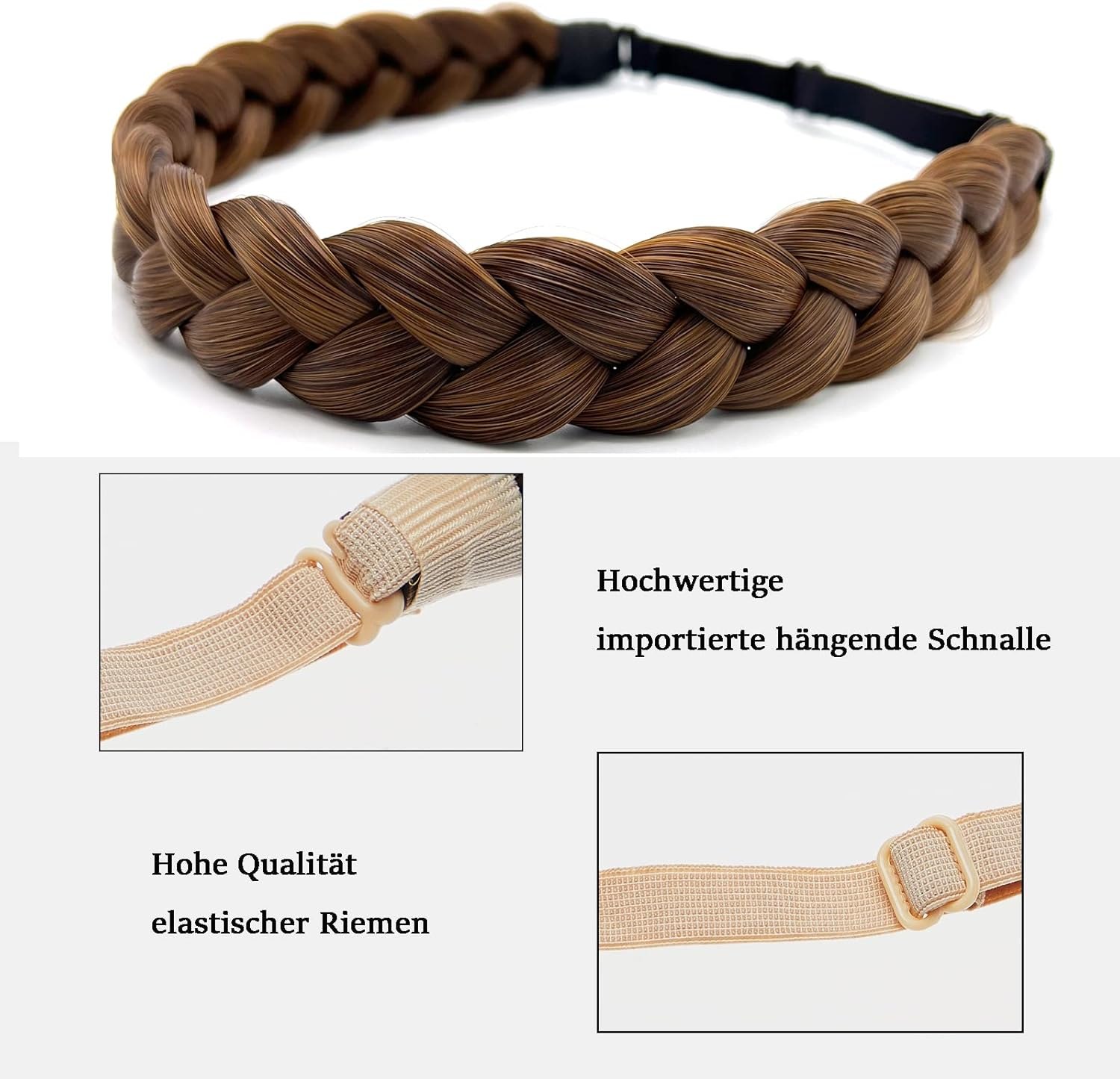 TOECWEGR Braided Headband 3 Strands Synthetic Hair Braided Headband Classic Chunky Elastic Hairpiece Women'S Beauty Accessories (Dark Brown-6A27) - Black/Brown image number 2