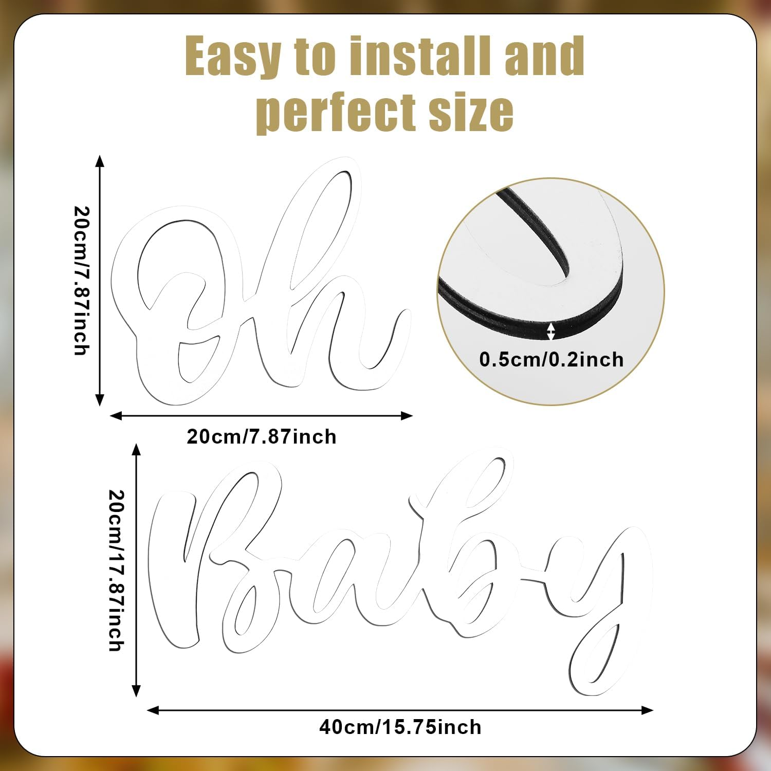 Oh Baby Wooden Sign for Backdrop, Wood Baby Shower Sign Cute Oh Baby Banner Decal Photo Props for Gender Reveal Party Baby Shower Decorations Boy Girls (White) image number 5