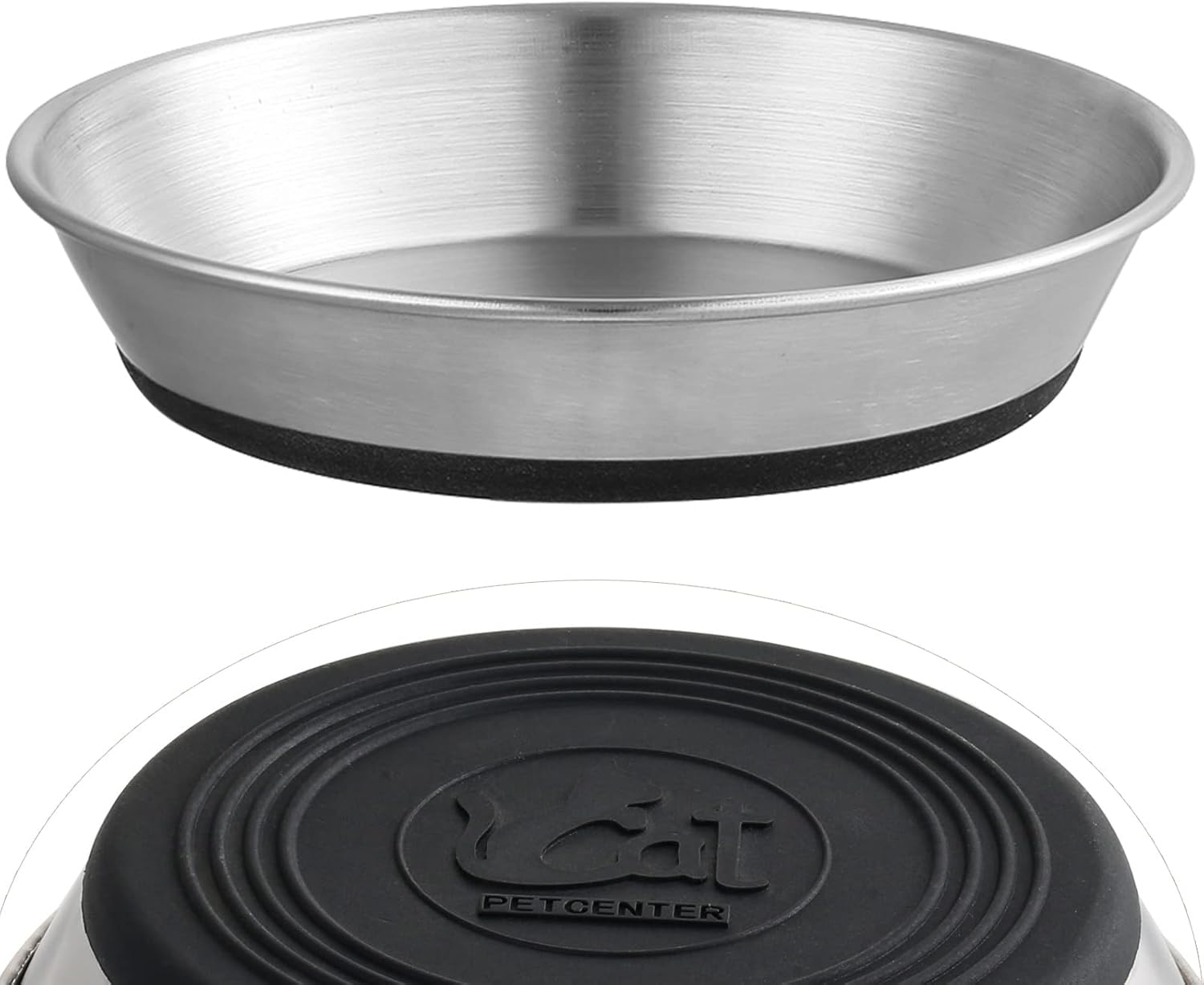 WROSWT Stainless Steel Cat Bowls,Whisker Friendly Shallow Cat Dishes for Food and Water,Non-Slip Silicone Bottom,Heavy Duty,Replacement Kitten Metal Plate for Elevated Stands,2 Pack
