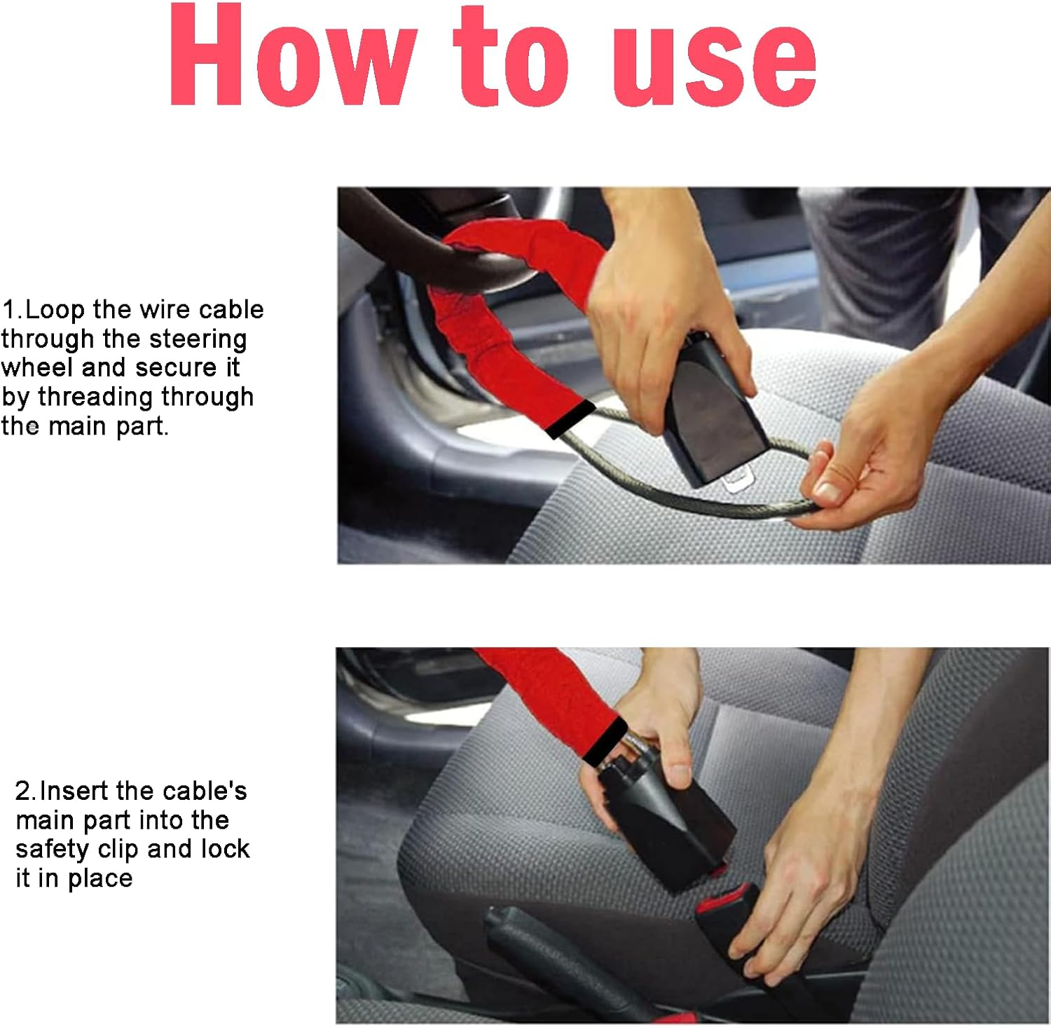 Treayes Steering Wheel Lock with 3 Keys - Universal Fit for Most Vehicles with Seat Belt Buckles, Sturdy Lock for Car, Truck, SUV, Van Security (Red) image number 2