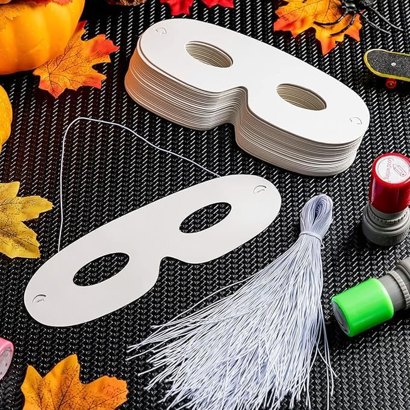 180 Pack White Paper Eye Masks Plain Masquerade Mask Die Cut Blank Mask Paper Art Masks Paintable for Cosplay Halloween Party with Elastic Ropes image number 3