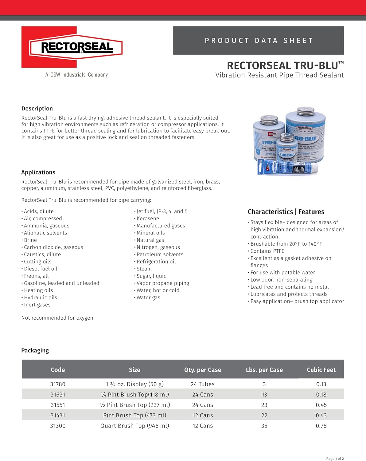 Rectorseal 31780 Tru-Blu, 1.7Oz., Blue
