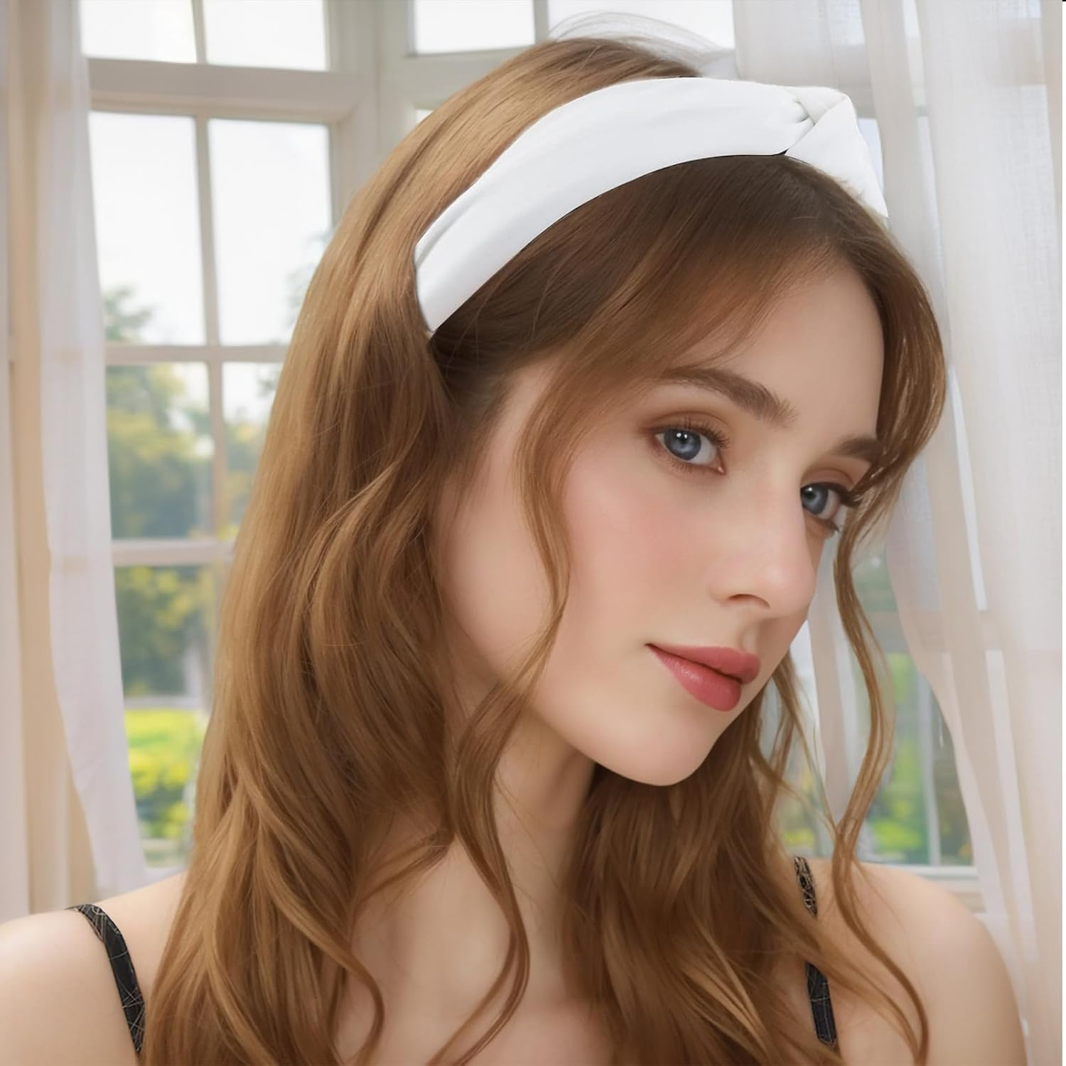 TELAIN Pack of 4 Hair Bands for Women, Top Knot Headbands for Girls, Hair Bands for Women, Plain Turban Wide Hair Bands in Black, White, Beige image number 2