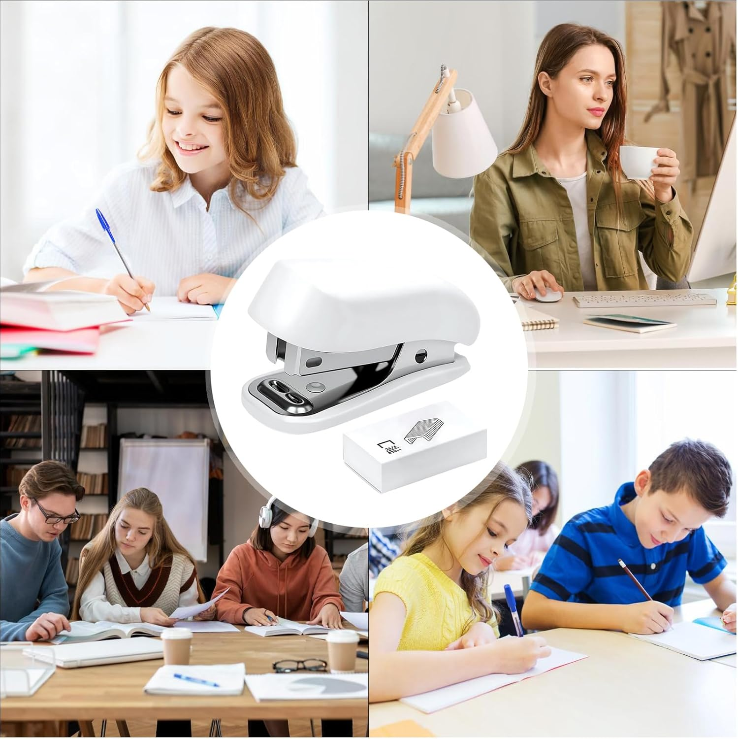 Mini Stapler - Built-In Staple Remover Office Stapler,Cute Booklet Paper Binding Tool Teacher Supplies for Desktop School Home Studio Classroom Outdoor - Blue image number 3