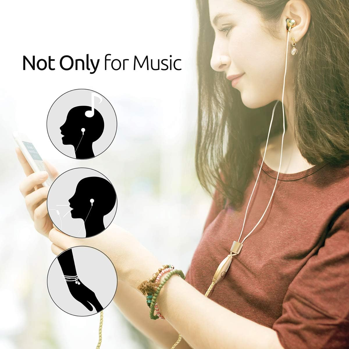 Promate Wearable Leather Bracelet Stereo Earbuds Cord Length 1.2M with Inline Microphone and Volume Controller Gold Vogue Gold - Red image number 3