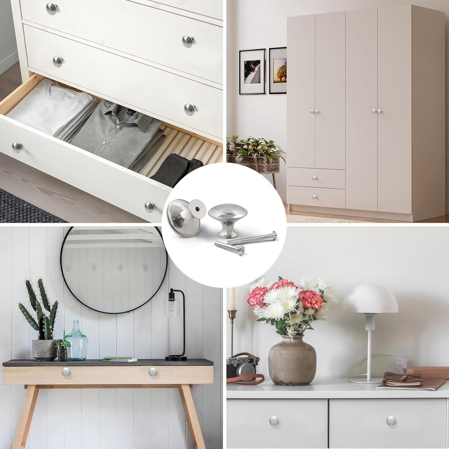 IONPSHG Cabinet Door Knobs, Stainless Steel Brushed Pull Handle,20Pcs round Mushroom Shape 30Mm with Screws for Kitchen Bathroom Bedroom, Silver Door Hardware image number 5