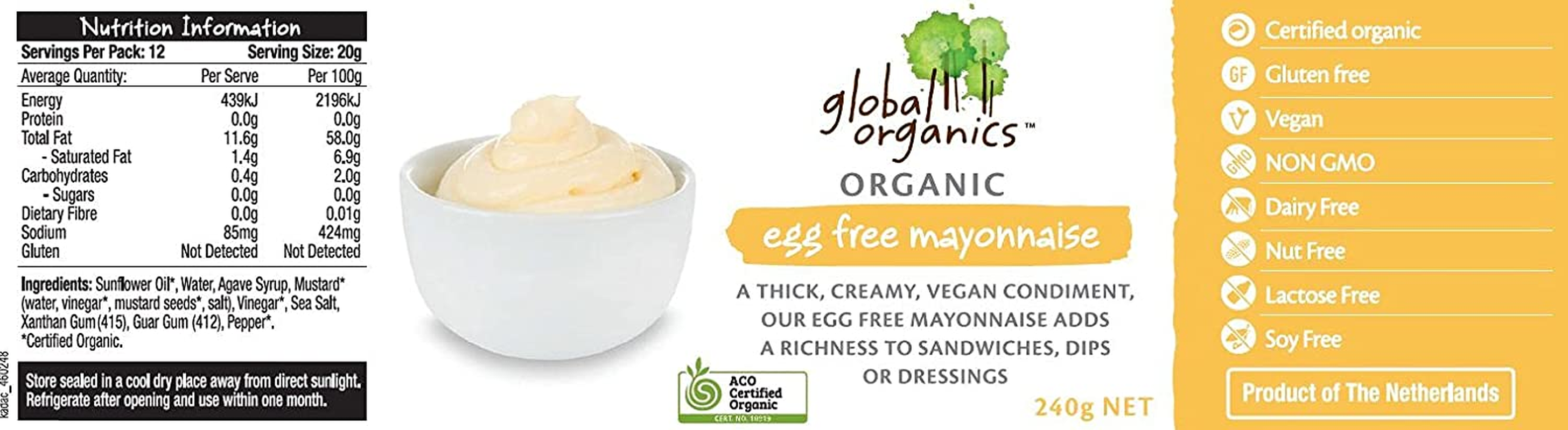 Global Organics Egg Free Mayonnaise 240 G image number 2