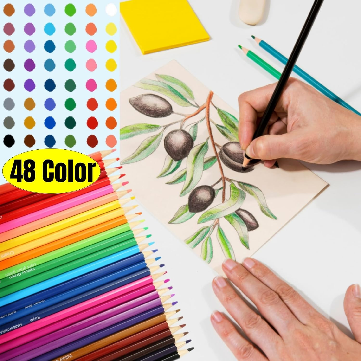 Colored Pencils for Adult Coloring Books 48 Count Art Drawing Pencils Soft Core Ideal for Drawing Blending Shading, Color Pencils Set Adults Kids Beginners (48 Colors) image number 2