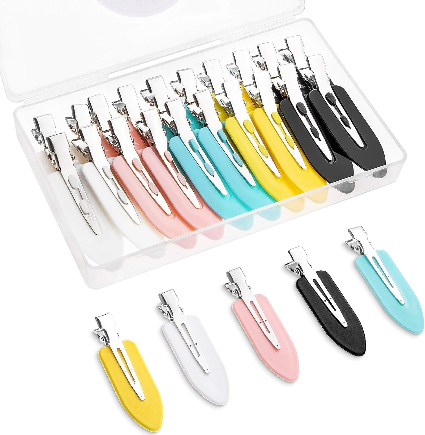 20Pcs No Bend Hair Clips, No Crease Curl Pin Clips Creaseless Hair Clips with Storage Box for Girls Women Make up Hair Styling (Pink, White, Black, Yellow, Green) image number 1