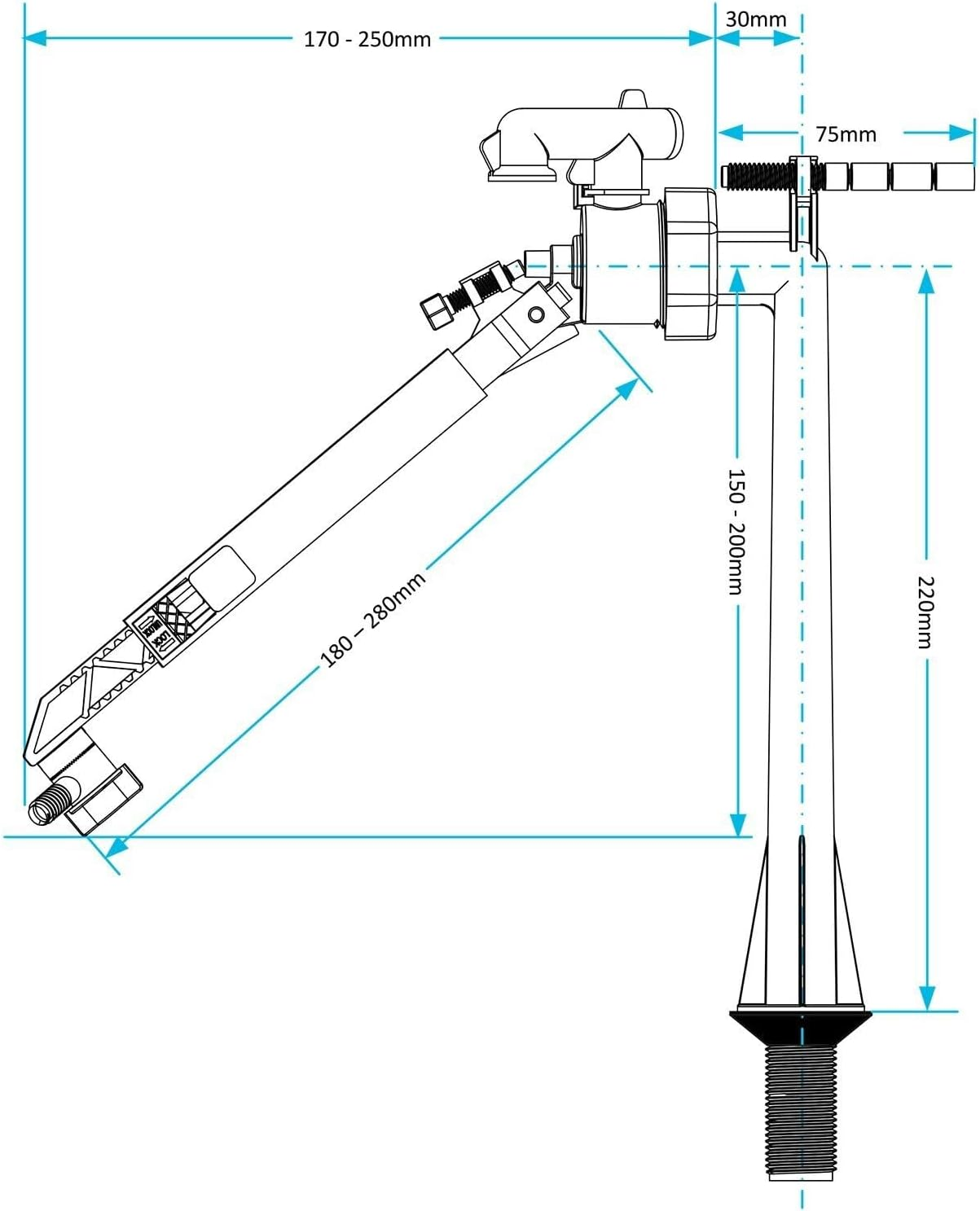SPARES2GO 1/2" Bottom Entry Valve Straight Toilet Cistern Filling Inlet 4 1/2" Ball Float Kit