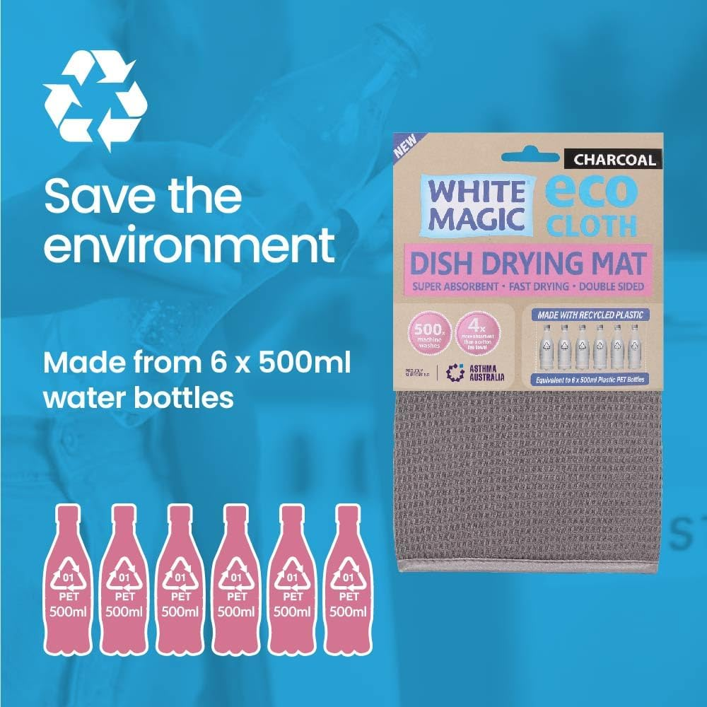 White Magic Dish Drying Mat, Charcoal - Absorbent & Hygienic, Protects Countertops, Quick-Drying Anti-Microbial, Foldable & Easy to Clean, Versatile for Kitchen Essentials, 45X40Cm image number 5