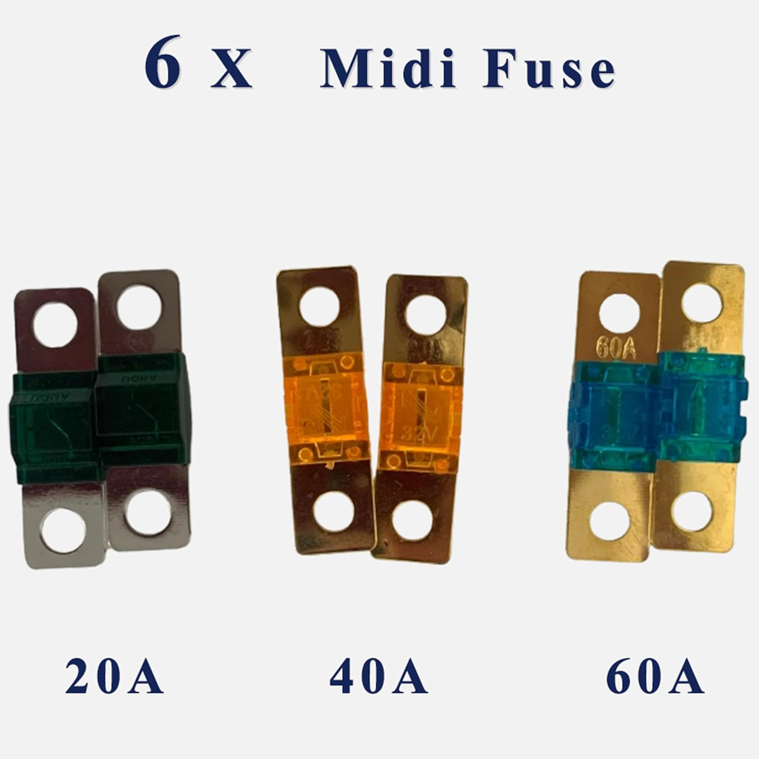 Wzenclave MIDI Fuse Kit 6 Premium Fuses (2X20A/2X40A/2X60A) with 4 ANSI Holders Compatible with Redarc BCDC & Most Dual Battery Systems