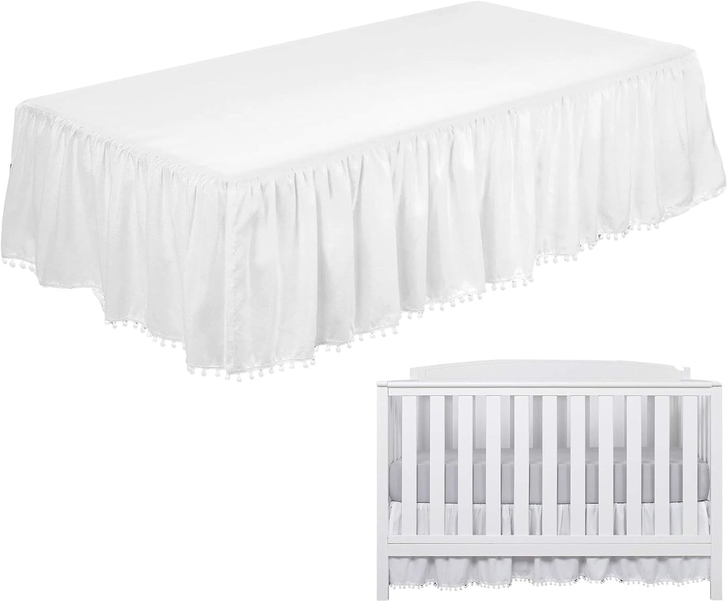 Mini Crib Skirt &ndash; Ruffled Design, Trim, Nursery Bedding | Soft Microfiber Fabric, Decorative Baby Bed Covering for Toddler Room Setup, Infant Sleep Space, Boys Girls Crib D&eacute;cor, 28X52 Inch Fit image number 1