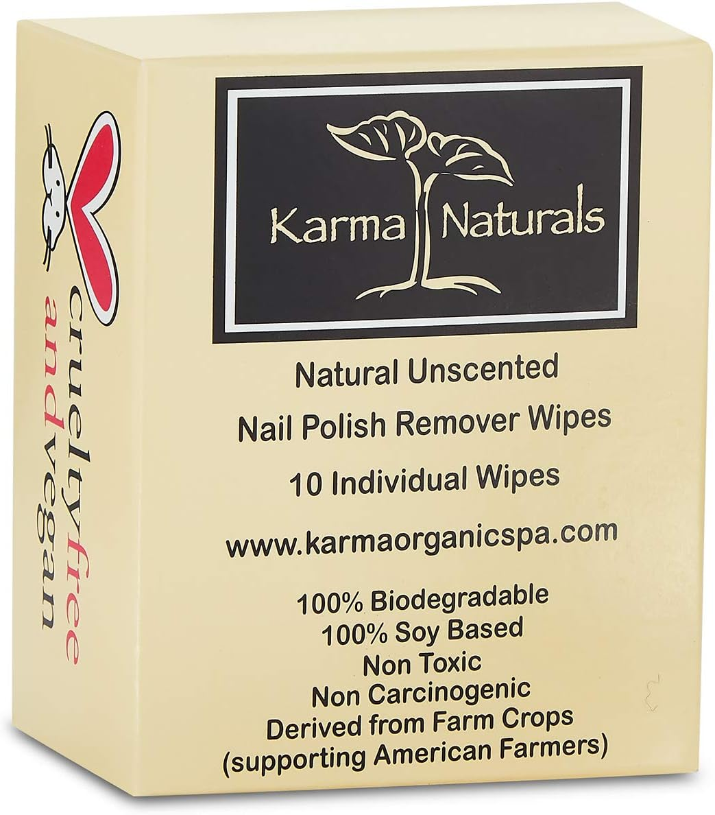 Karma Unscented Nail Polish Remover Wipes; Non-Toxic, Vegan, Cruelty-Free &ndash; Pack of 10 - Tea Tree Oil image number 3
