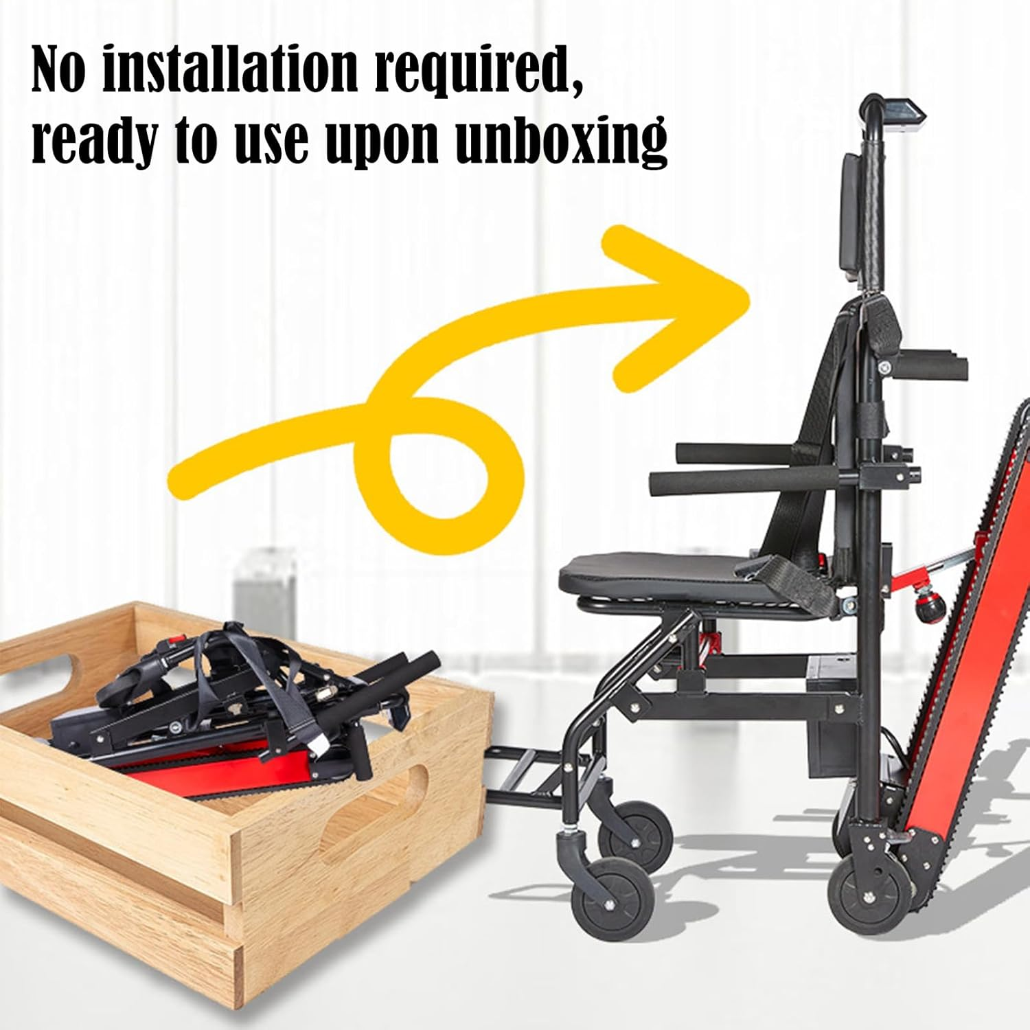 Electric Crawler Stair Climbing Wheelchair,Manual Lightweight Folding Electric Wheelchair,Electric Stair Climber ,Suitable for Disabled Seniors, with a Load of 353 Pounds, for Easy Moving and Daily Life Aids, Climbing and Descending Stairs Effortlessly (Red) image number 6