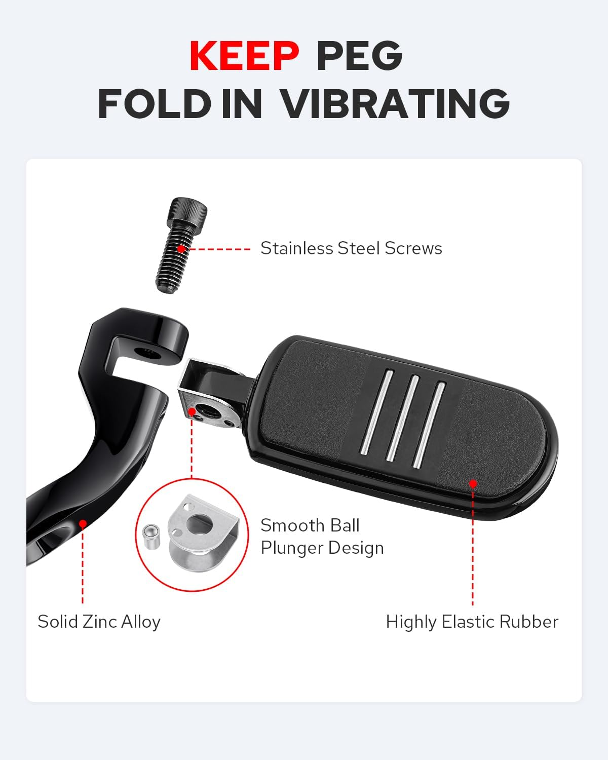 Benlari Highway Pegs, 304 Stainless Steel 1.25" Highway Footpegs Short Angled Fit for Harley Davidson Touring Street Glide Road King Softail Dyna Sportster Fits 1-1/4"(32Mm) Engine Guard(Black) image number 4