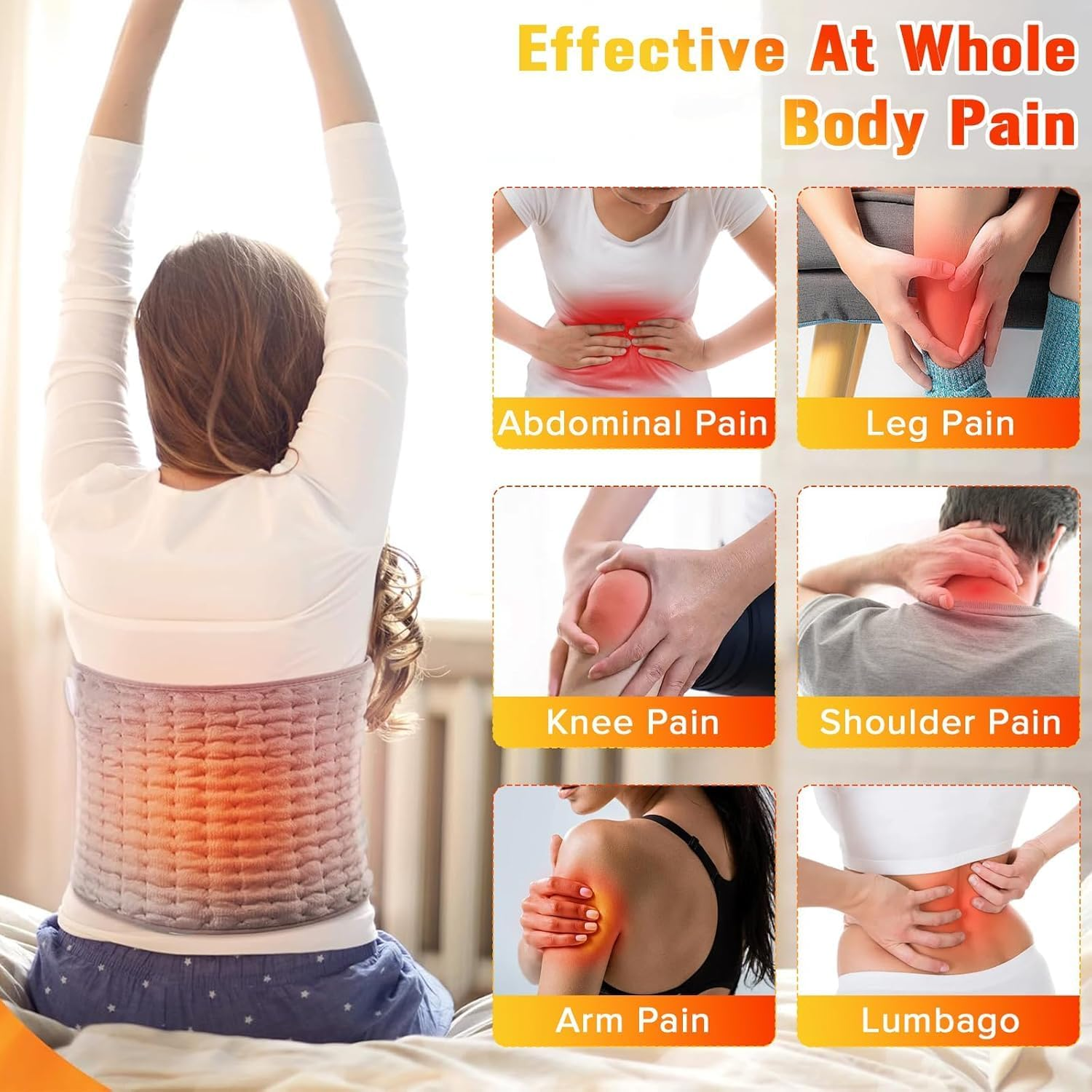 Yakiter Heating Pad for Back Pain, 30X125Cm Heating Pad with 9 Heating Levels and 4 Timer Auto Off, Fast Heating，For Cramps Neck Abdominal Shoulder, Machine Washable - Purple-60*30 image number 5